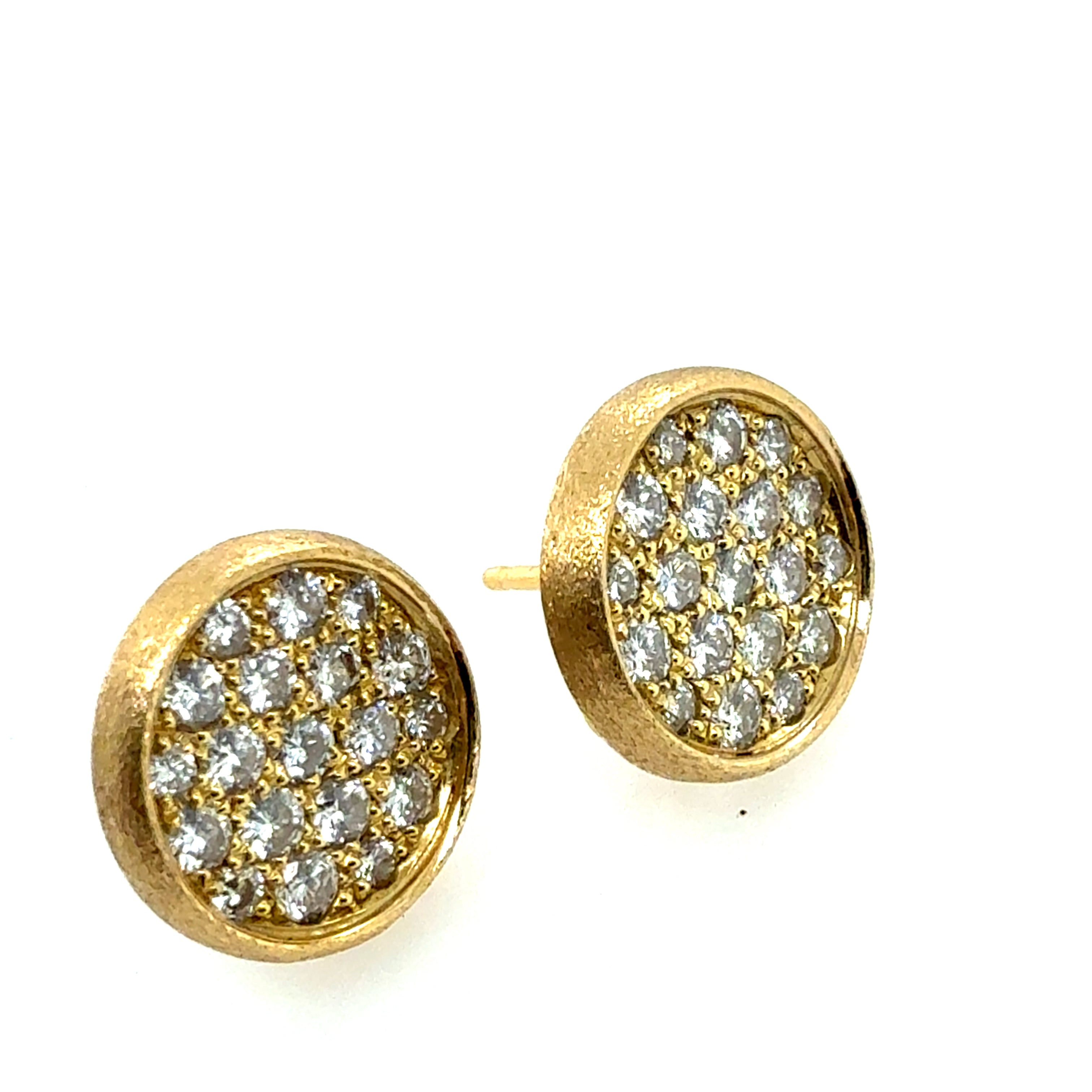 Modern Gold 1.30 Carat Natural Colorless Diamond Half-Inch Round Earrings