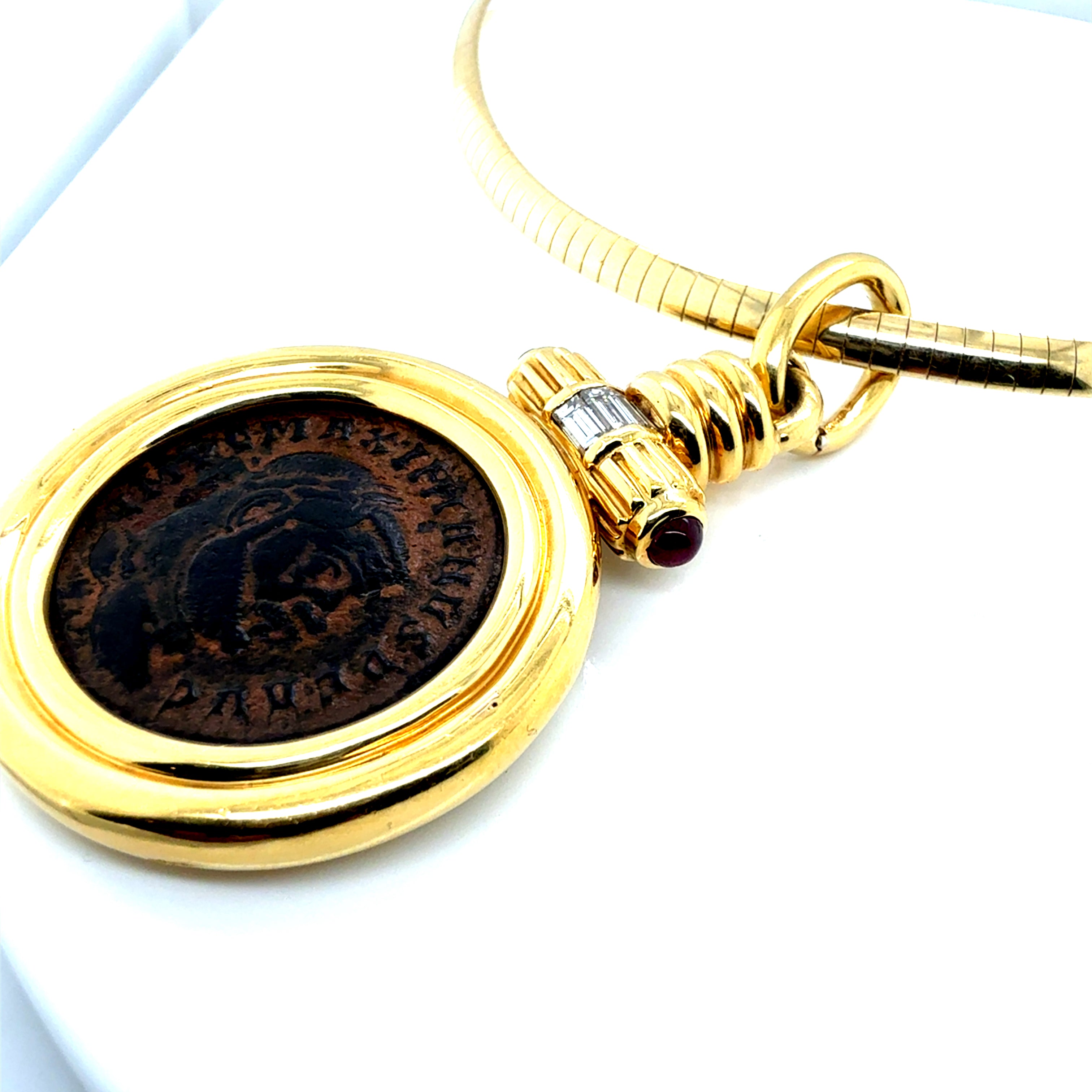 Retro Gold Medallion Pendant Roman Constantine Coin & Natural Diamonds