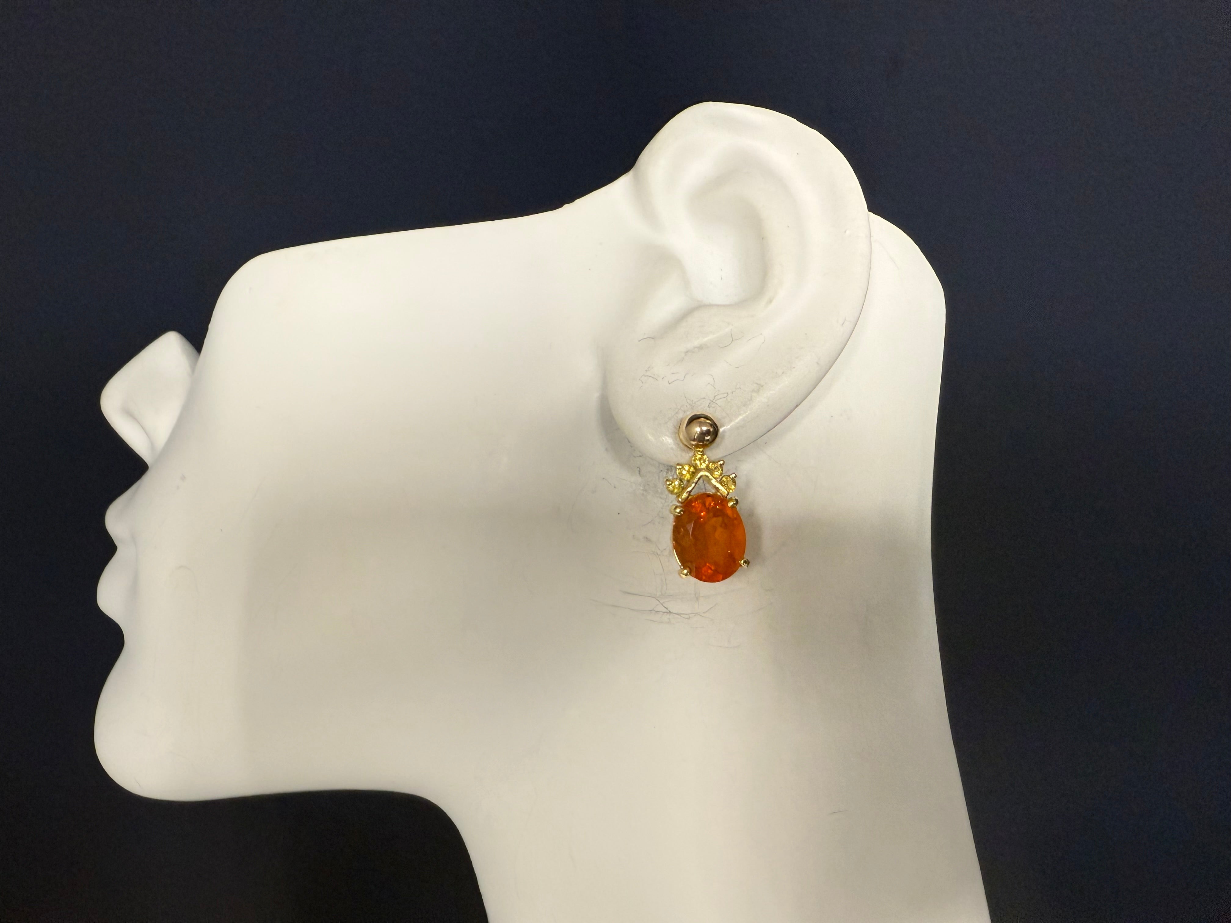 Retro Gold Natural Oval Orange Mexican Opal Statement Drop Earrings