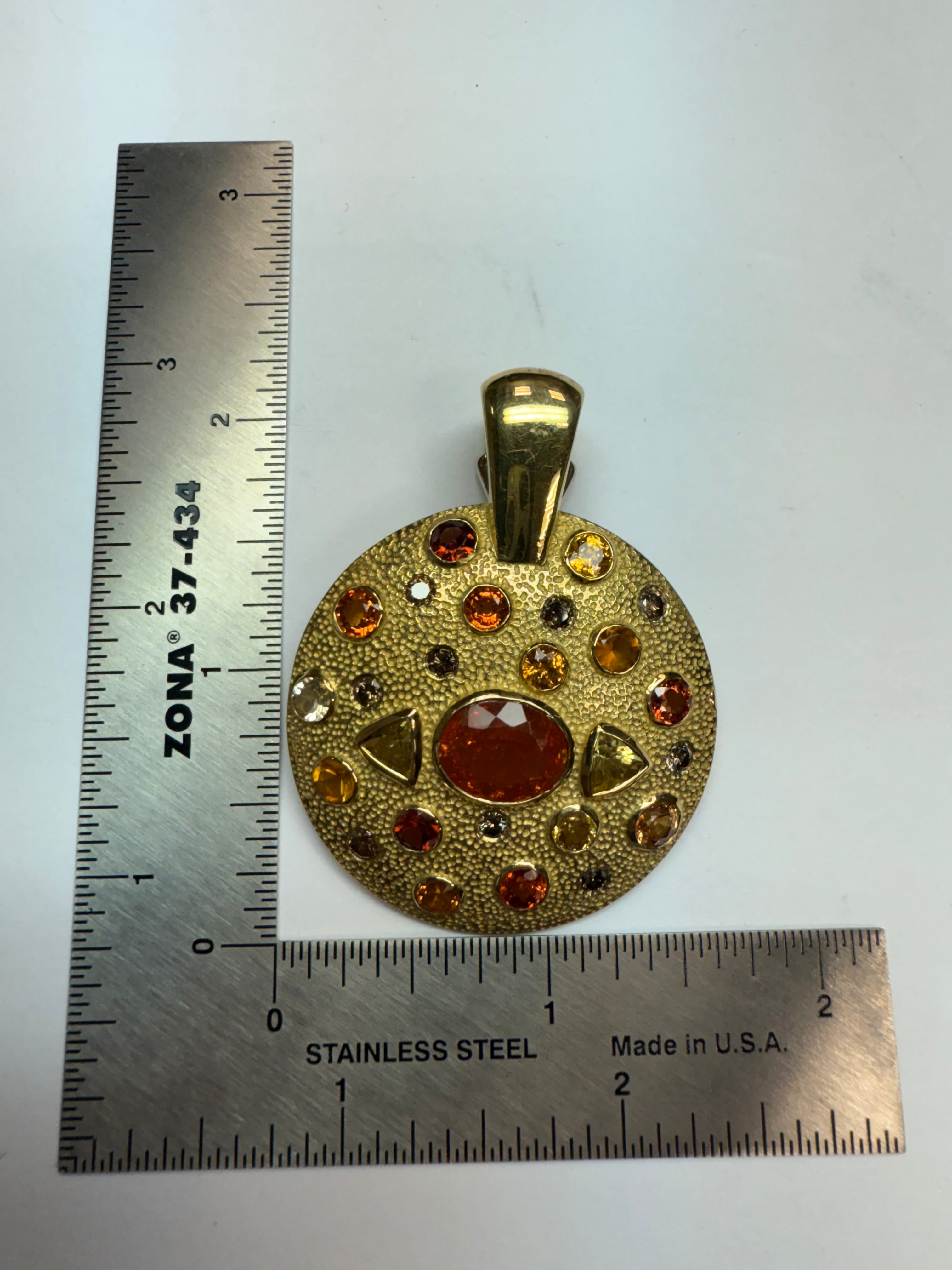 Retro Gold Natural Mexican Opal & Multicolor Gemstone Medallion Pendant