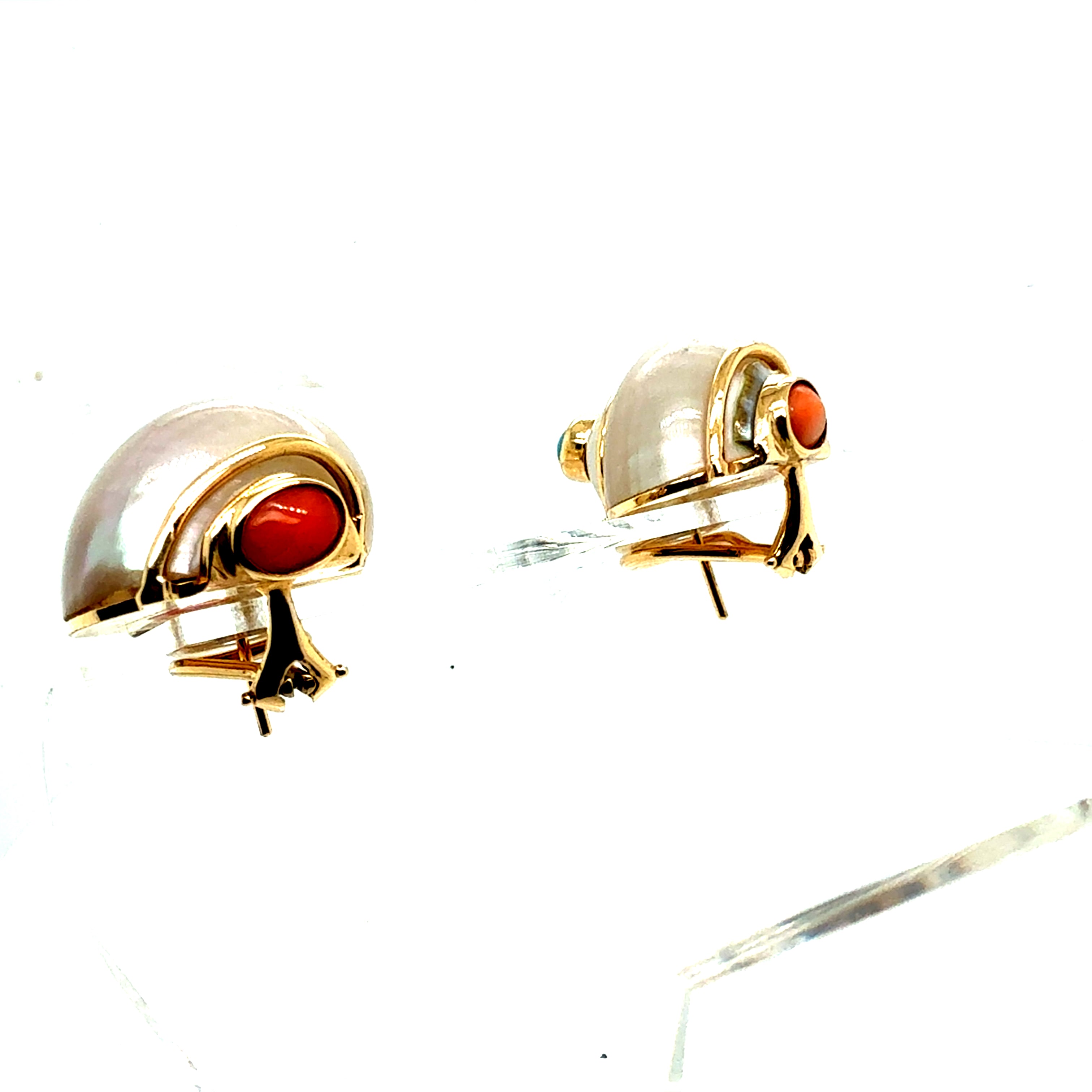 Retro Gold Seaman Schepps Turbo Shell Turquoise & Coral Statement Earrings