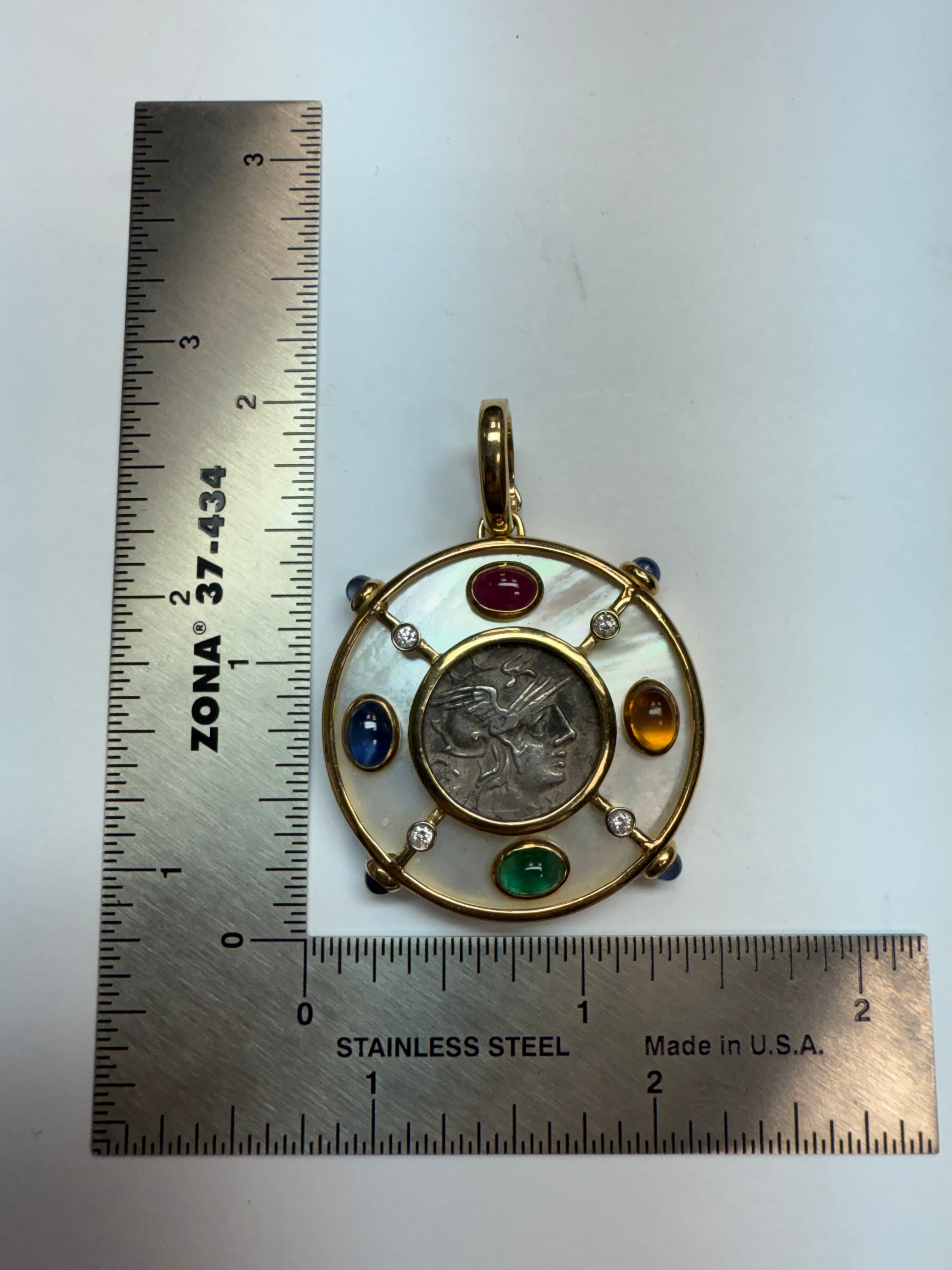 Retro Gold Multicolor CAB Natural Gems Pendant by GIANSANTI ROMA