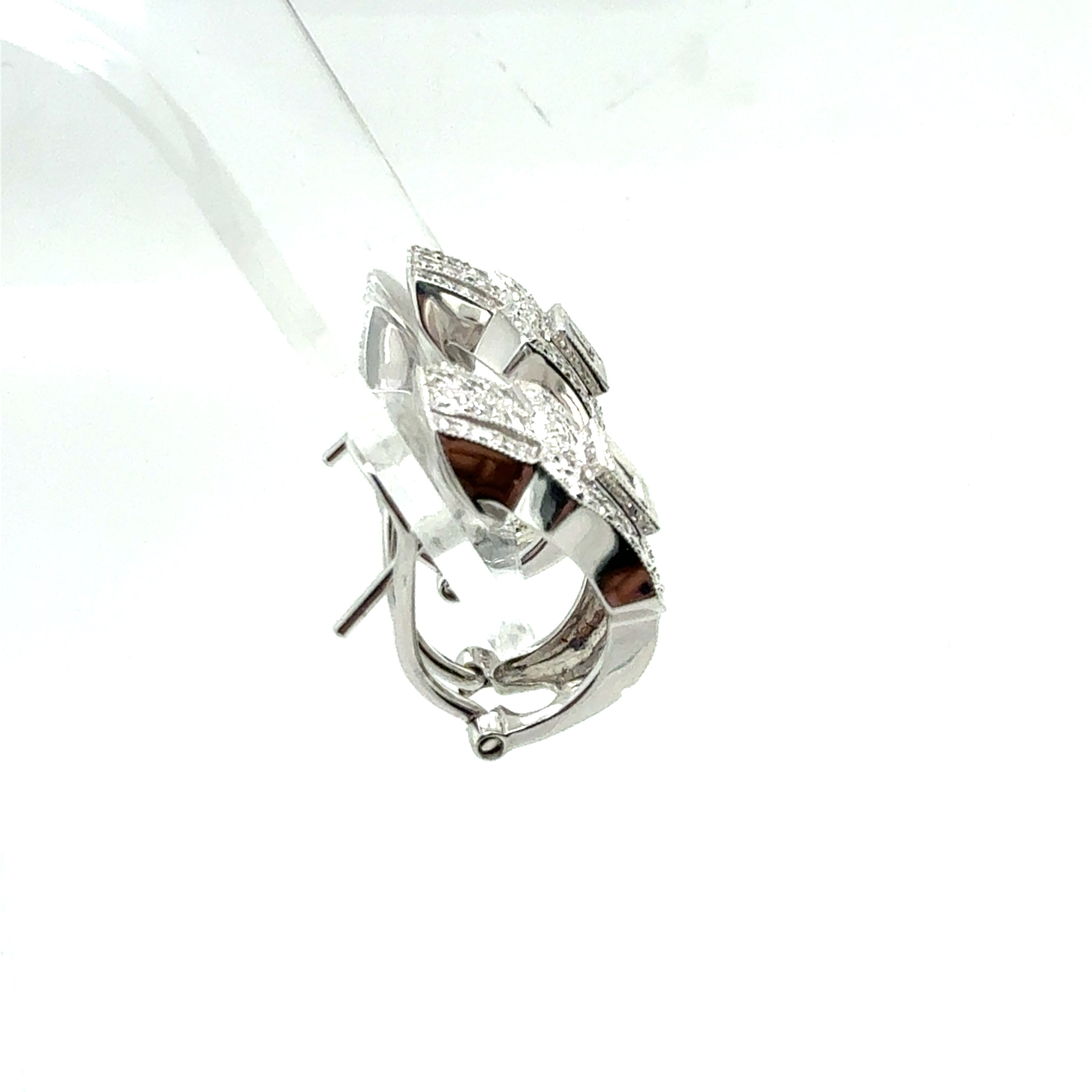 Modern 18K White Gold 1.25 Carat Natural Colorless Diamond Clip Earrings