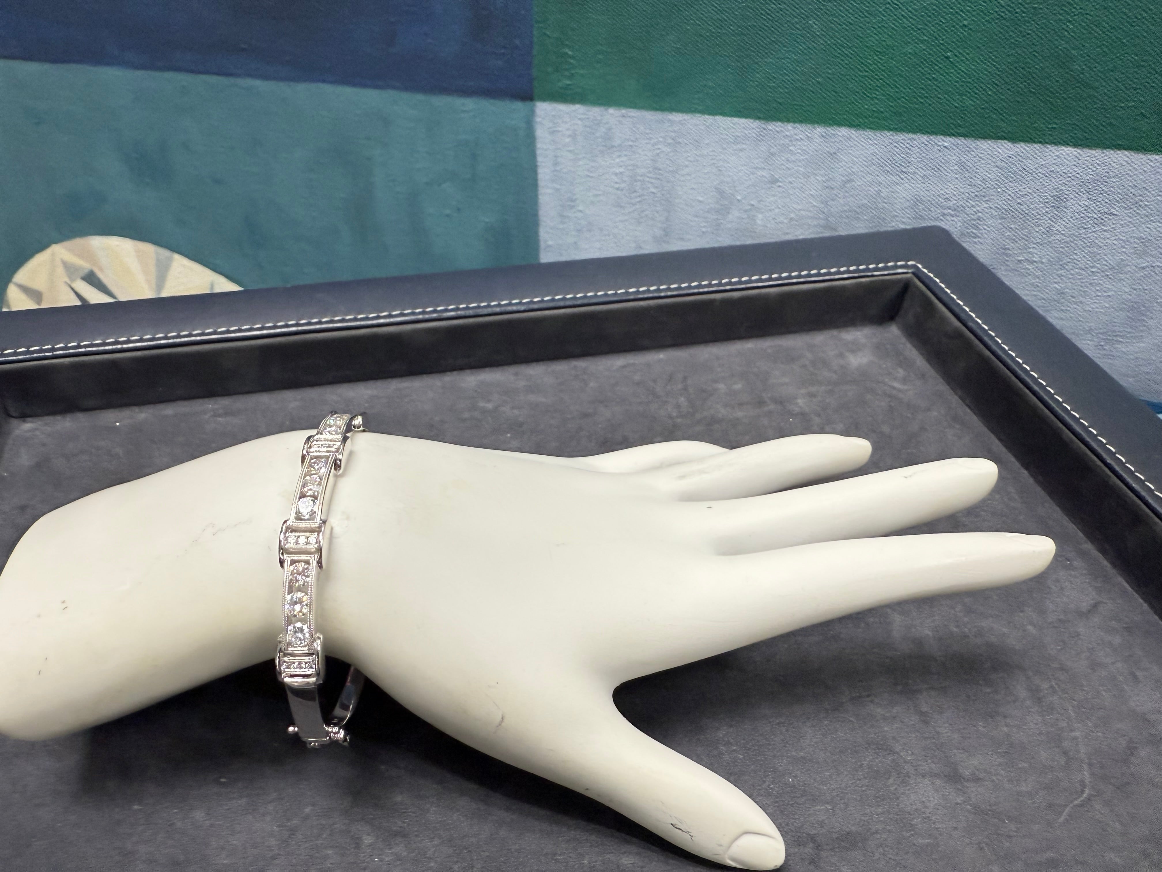 Retro Gold 1.8 Carat Natural Diamond Tension Bangle Bracelet Circa 1990