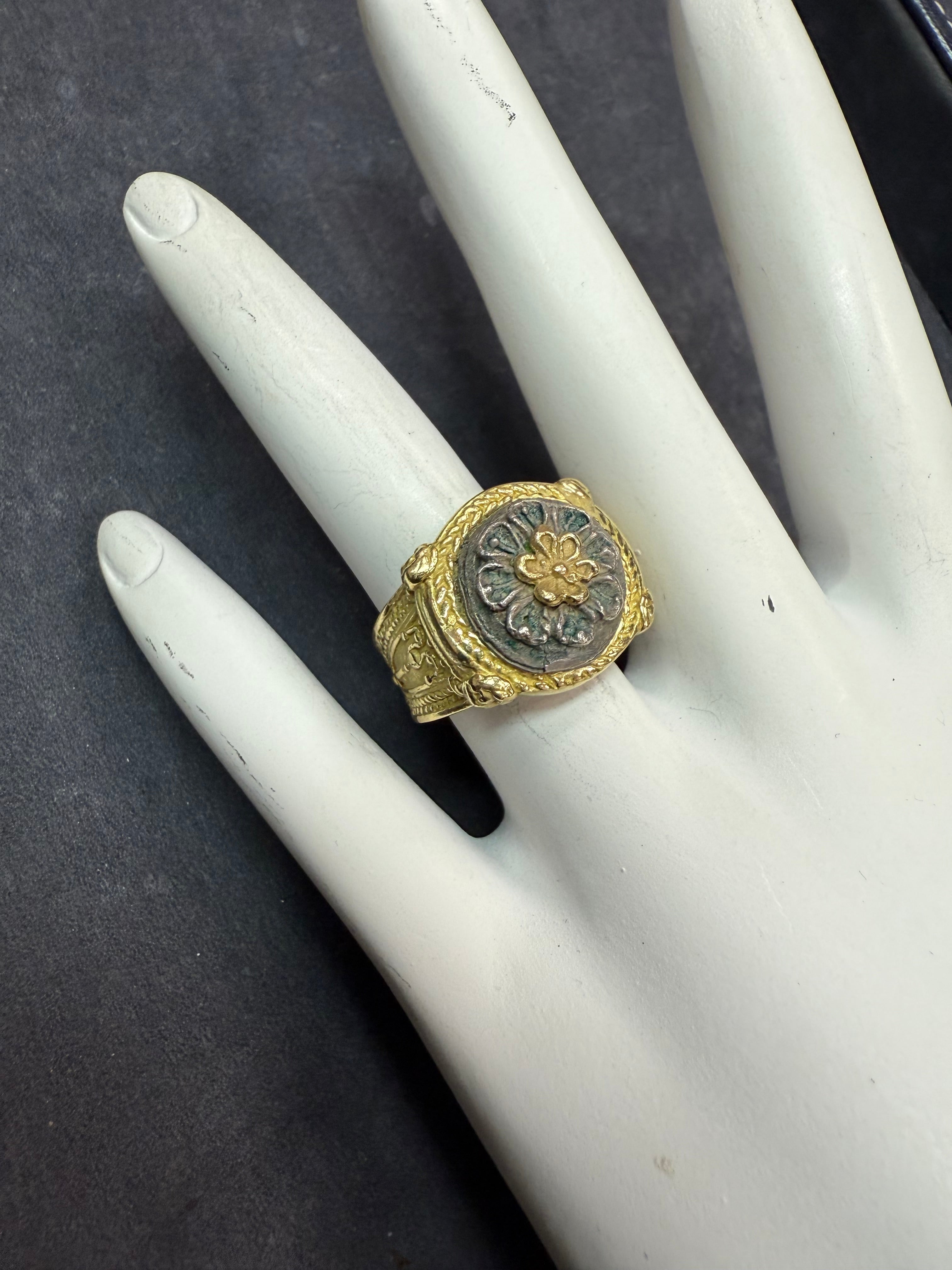 Retro Yellow Gold Floral Petal Medallion Style Statement Ring Circa 1985