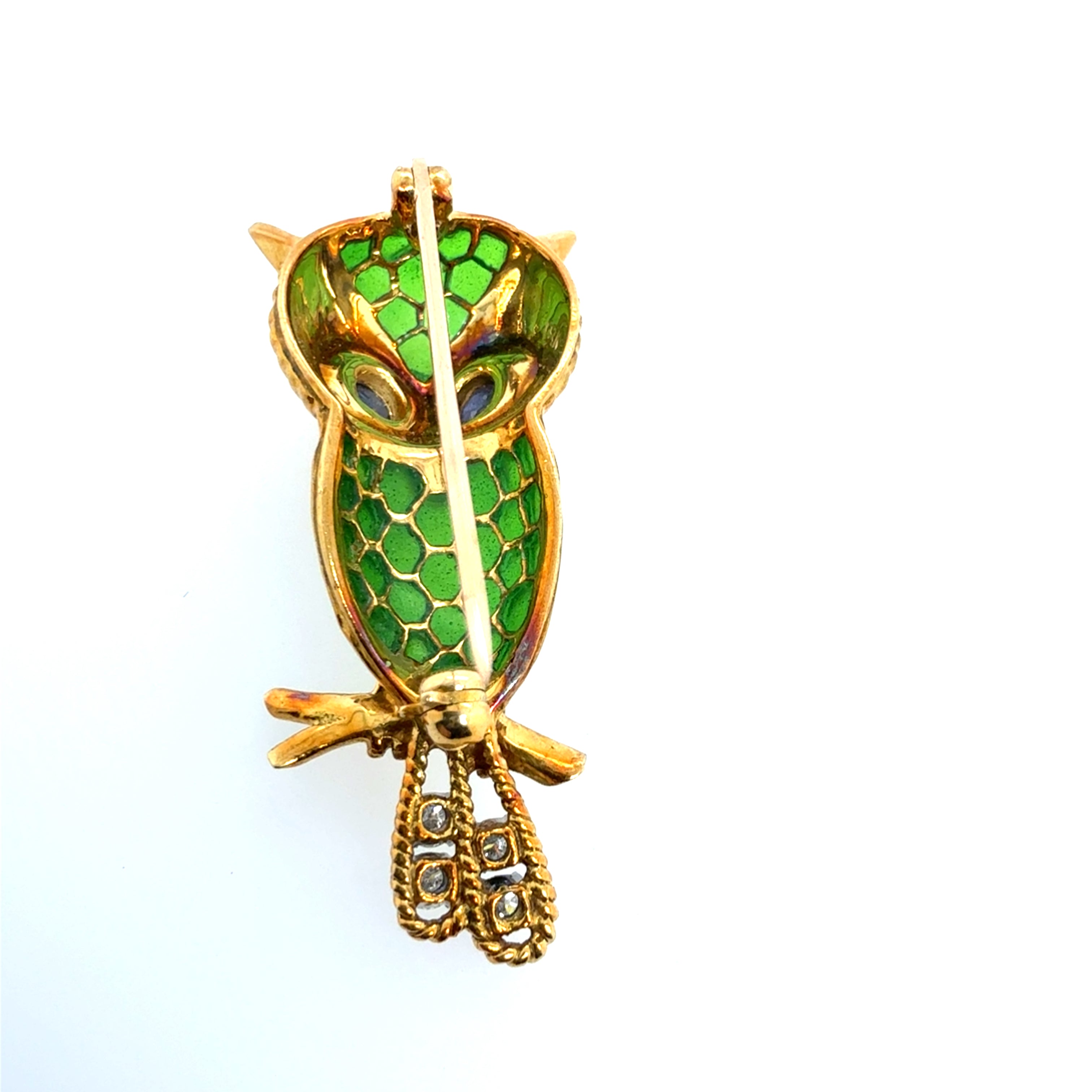Retro Peter Lindemann Gold Enamel Owl Brooche Circa 1960