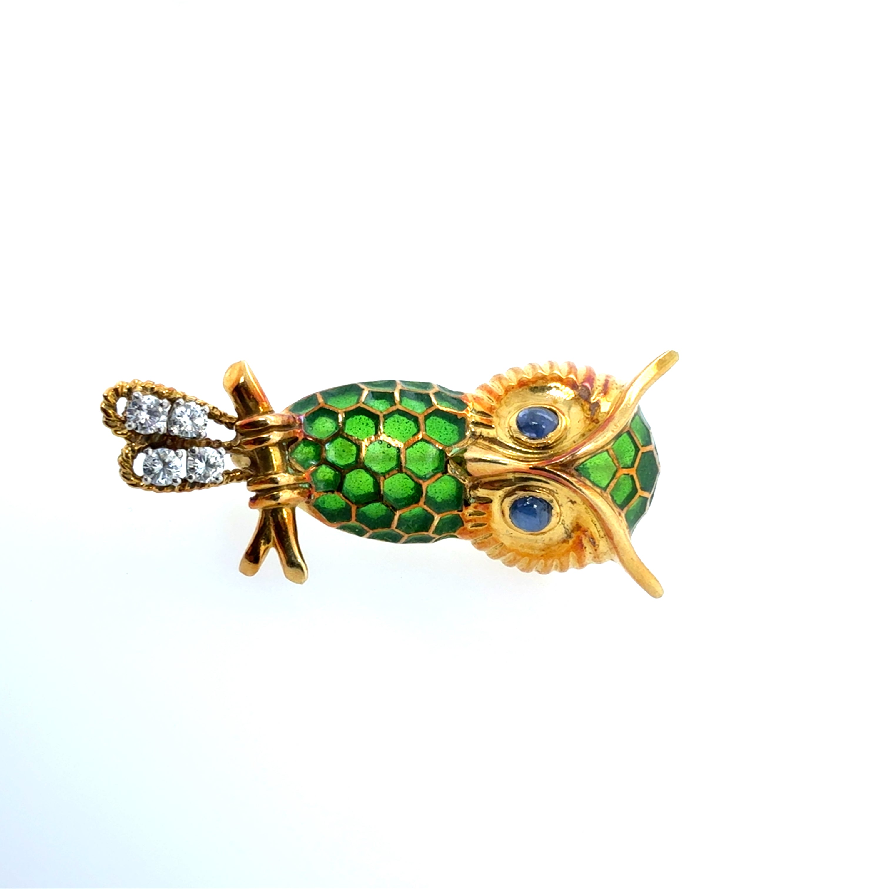Retro Peter Lindemann Gold Enamel Owl Brooche Circa 1960