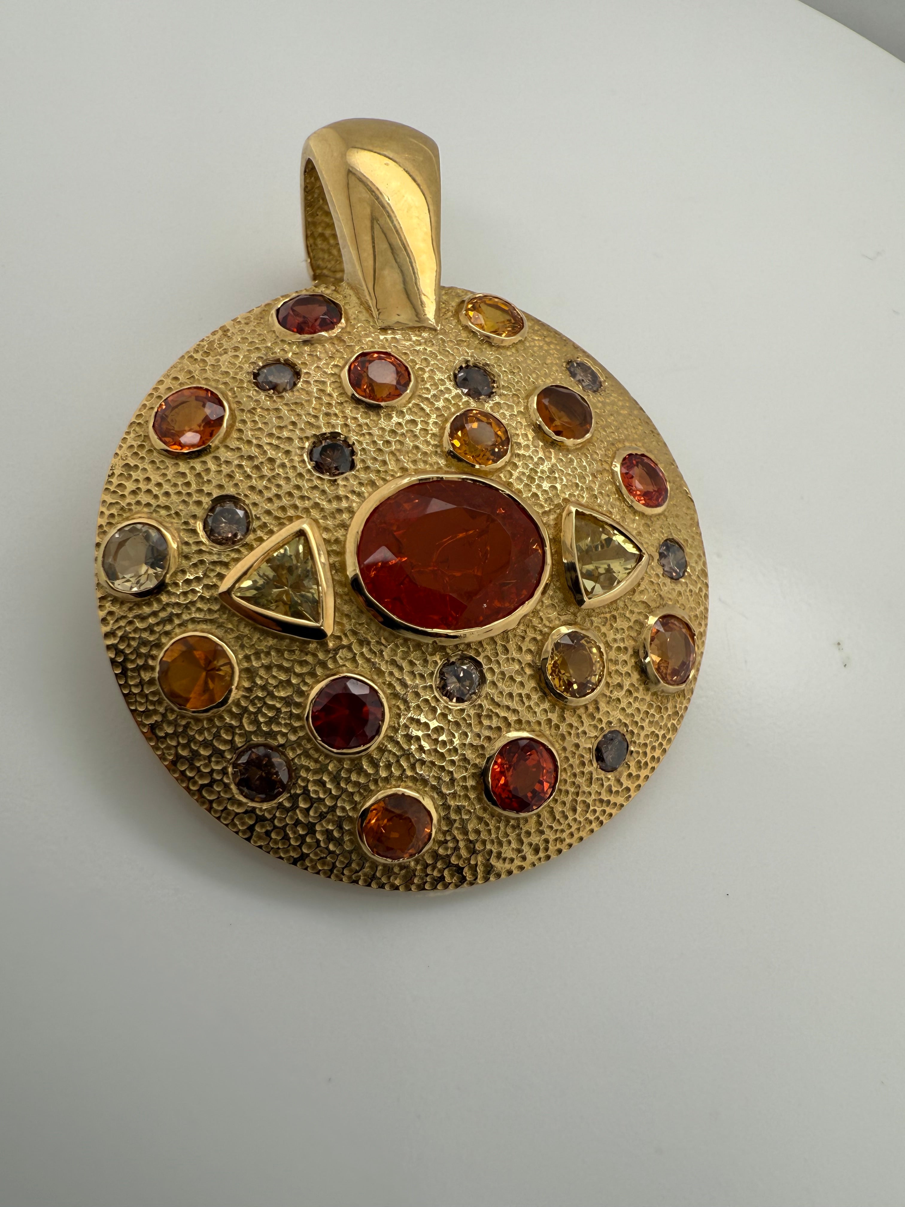 Retro Gold Natural Mexican Opal & Multicolor Gemstone Medallion Pendant