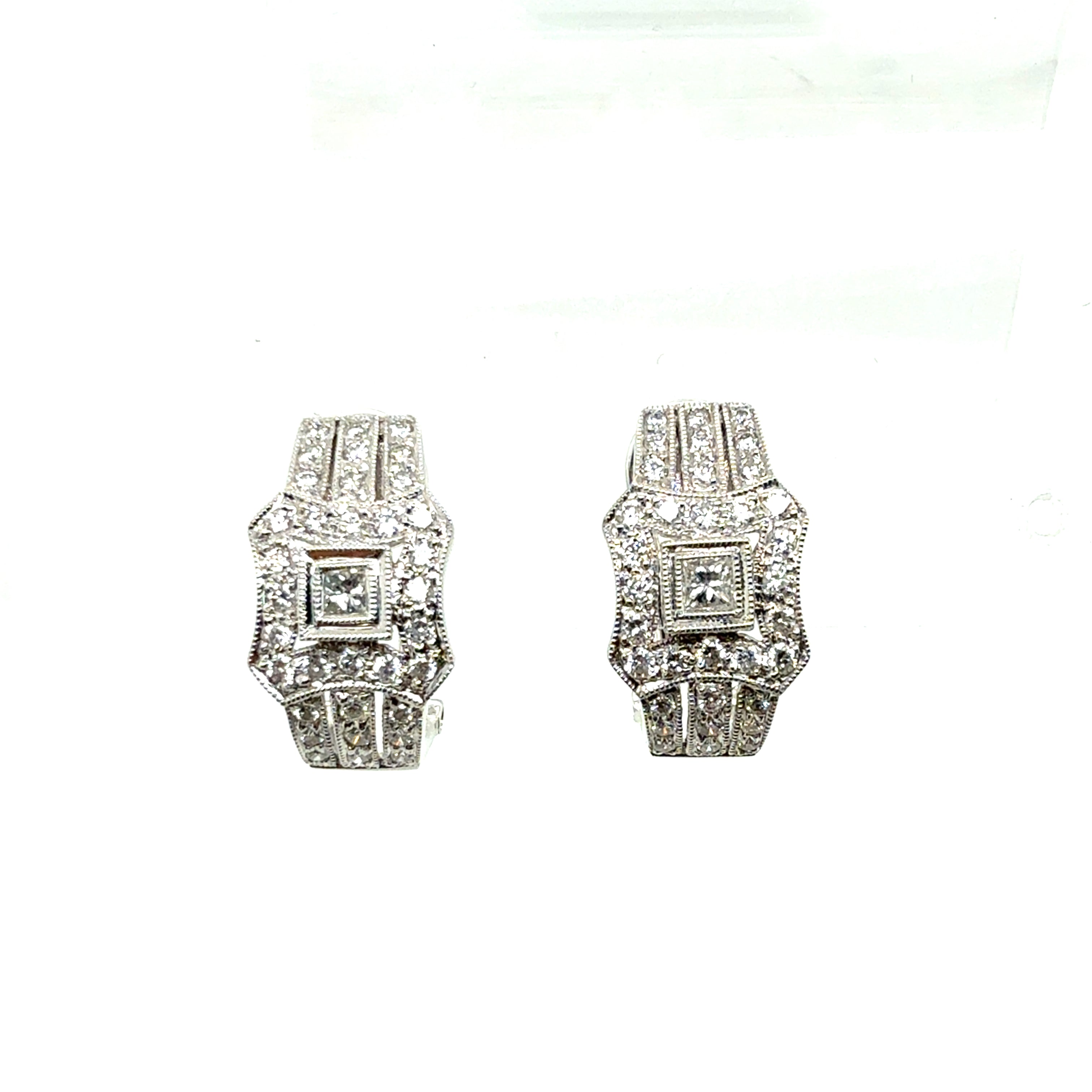 Modern 18K White Gold 1.25 Carat Natural Colorless Diamond Clip Earrings