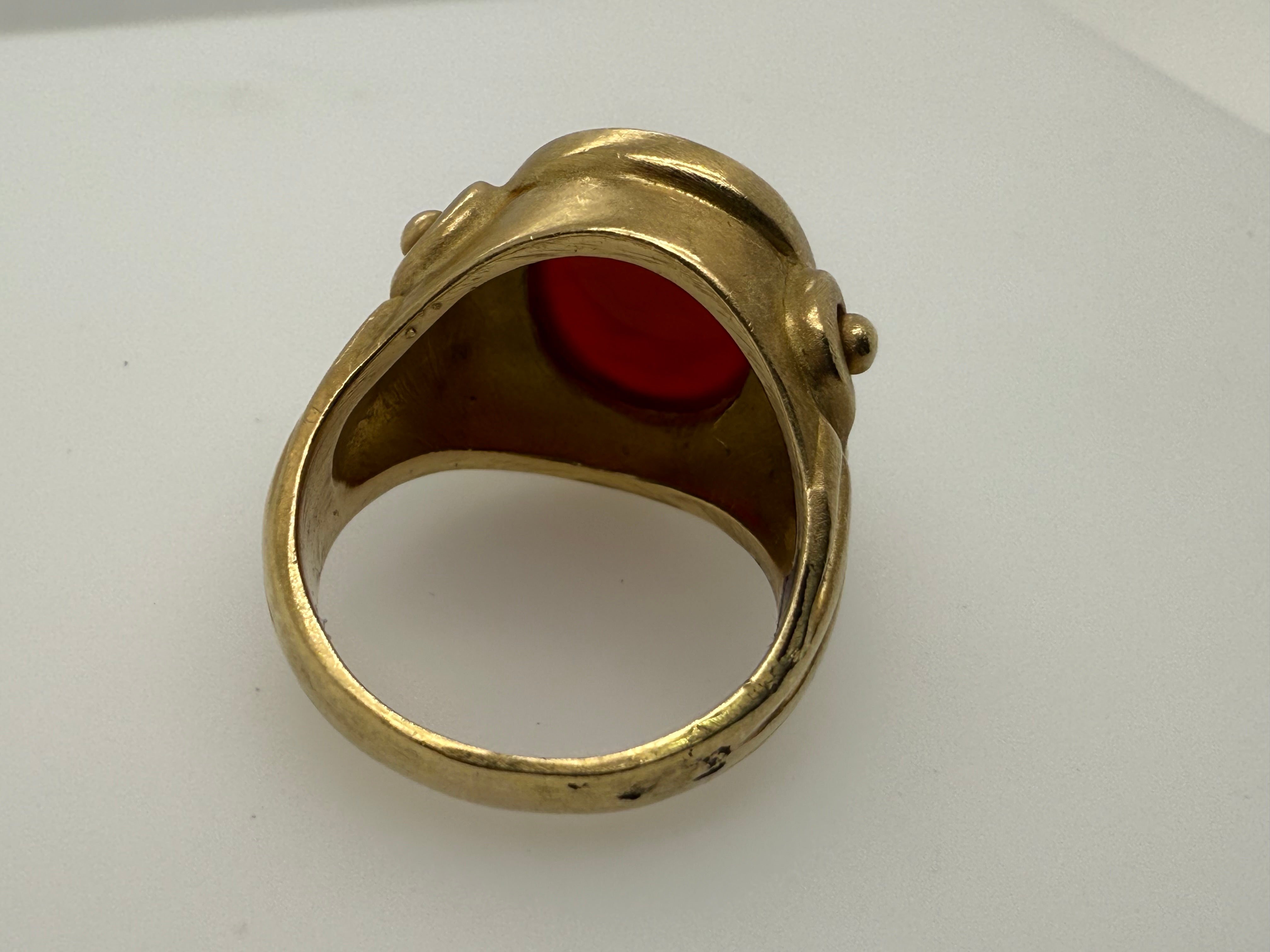 Retro Gold Natural Brownish Roman Carnelian Intaglio Statement Ring Circa 1980