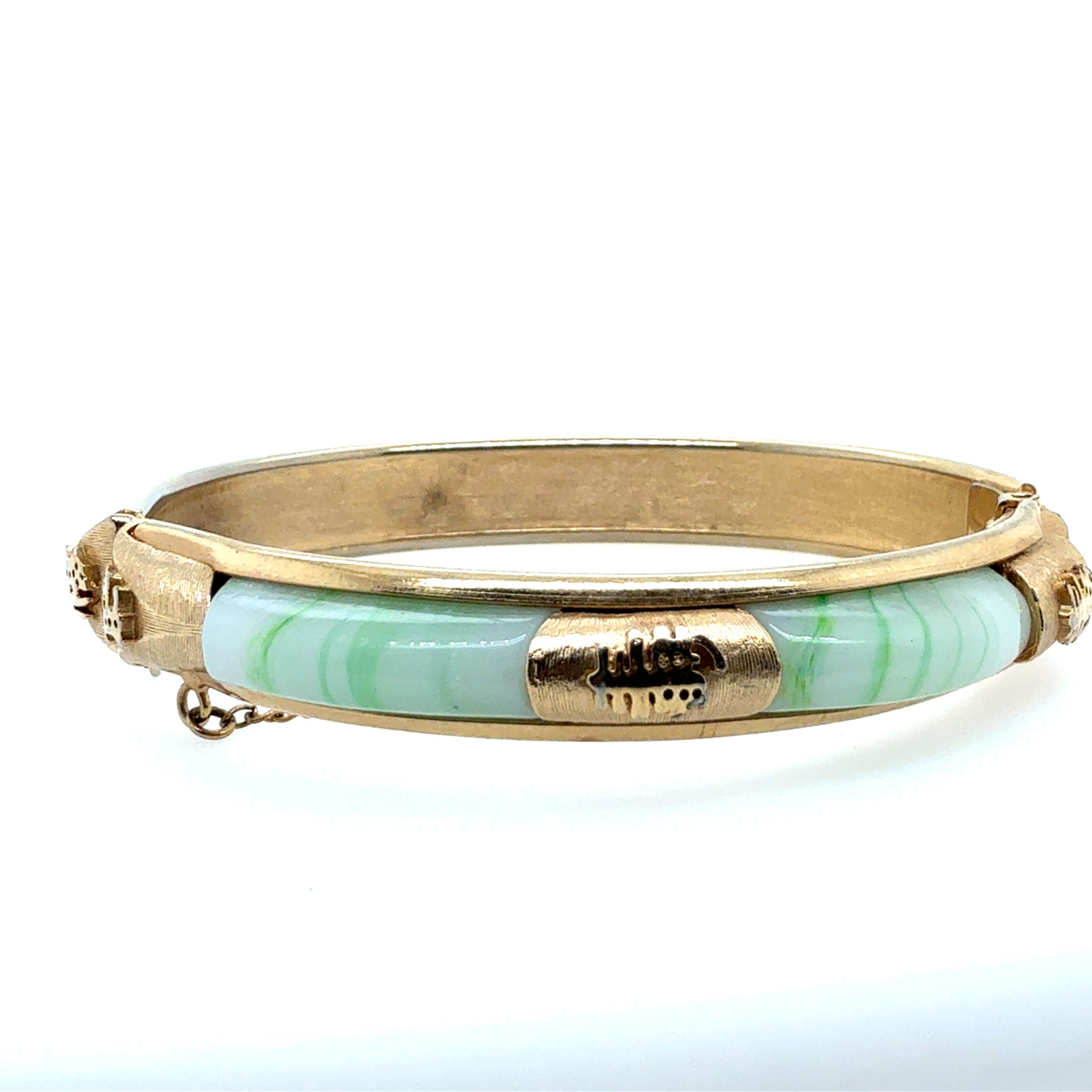 Retro Costume Yellow & Green Jade-Like Imitation Glass Spring Bangle