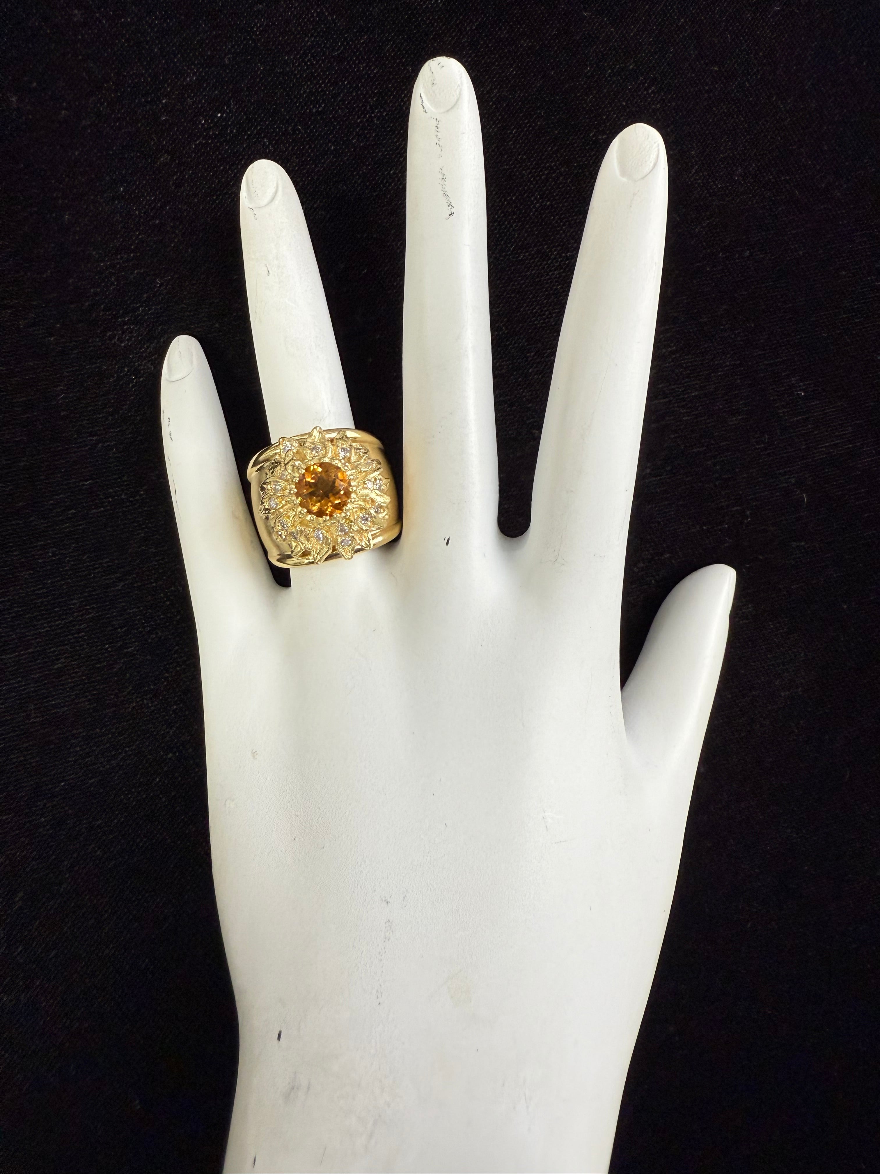 Retro Gold Natural Diamond and Citrine Cocktail Ring