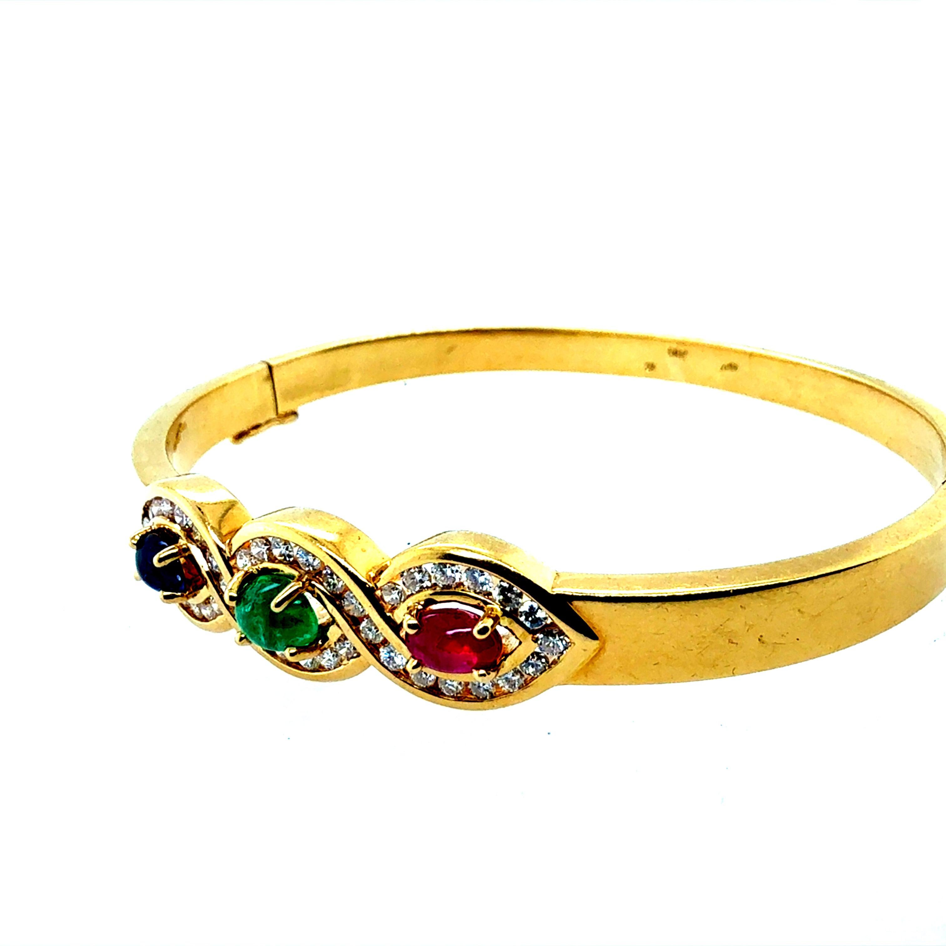 Retro Gold 1.2 CT Natural Diamond & Multicolor CAB Statement Bangle Circa 1980
