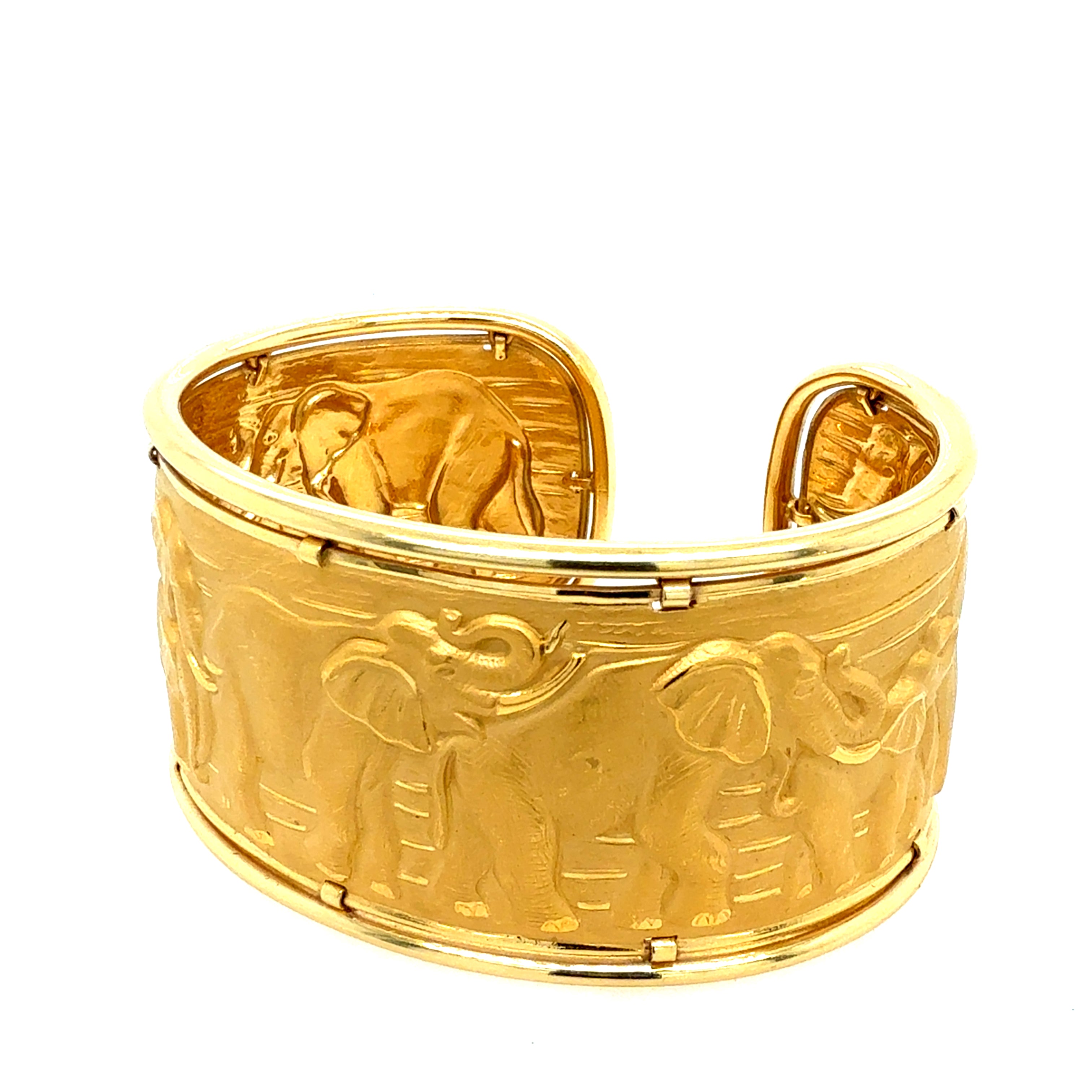 Retro Gold Signed Carrera y Carrera Elephant Repousse Cuff Bangle