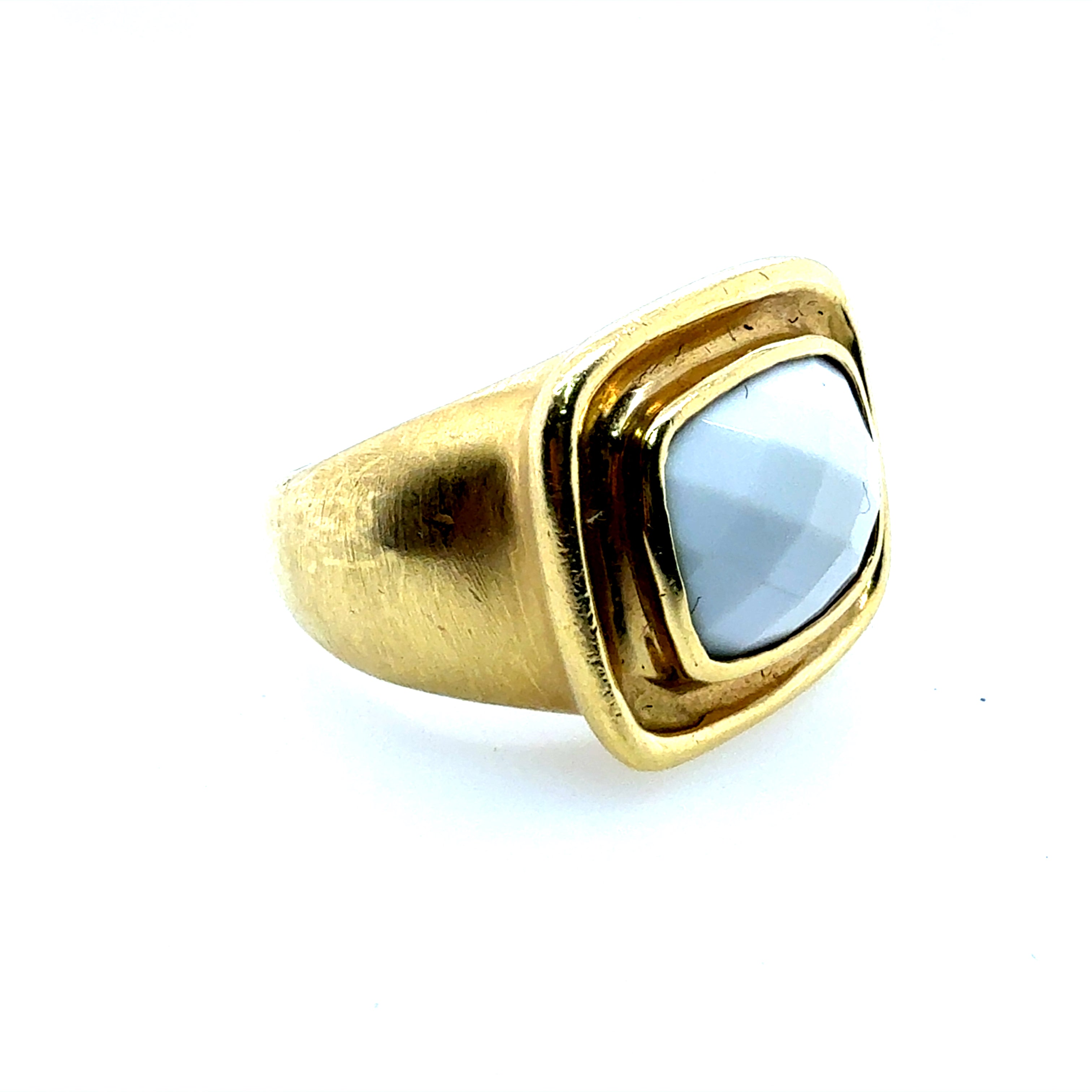 Retro Yellow Gold White Rose Cut Coral Bold Statement Ring Circa 1980