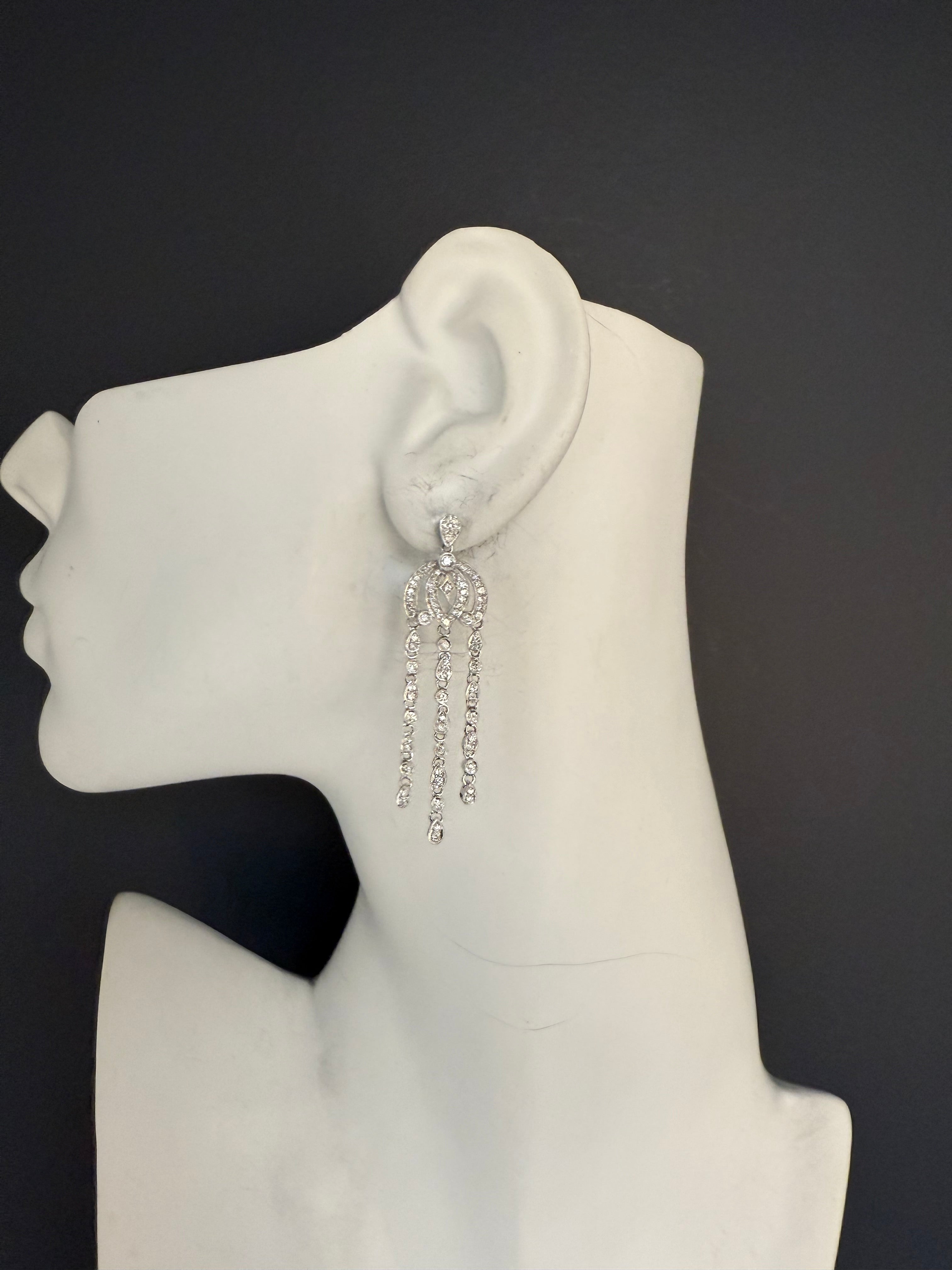 Modern 18K White Gold 1.2 Carat Natural Diamond Chandelier Statement Earrings