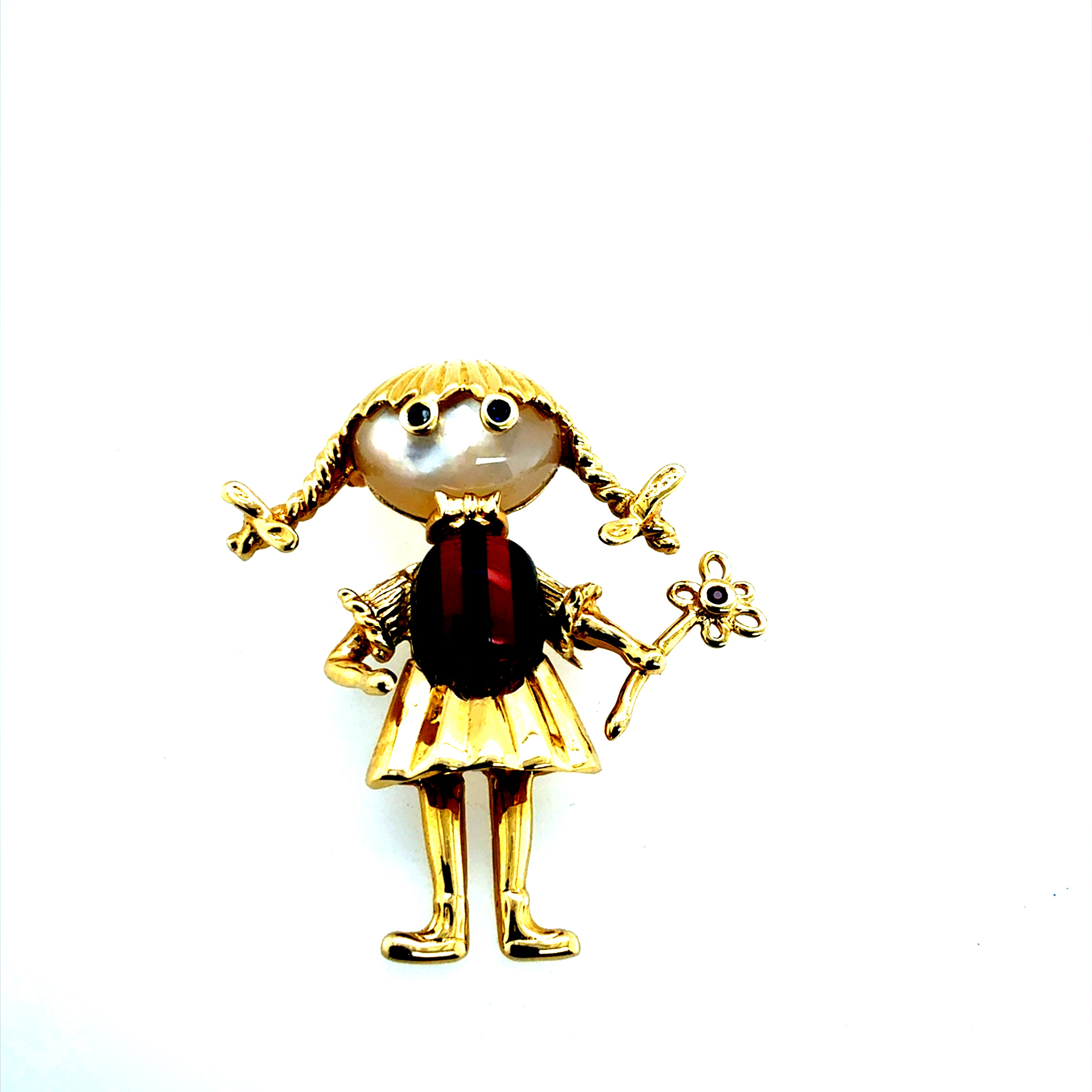 Retro Yellow Gold Flower Girl Pendant and Brooch Circa 1990