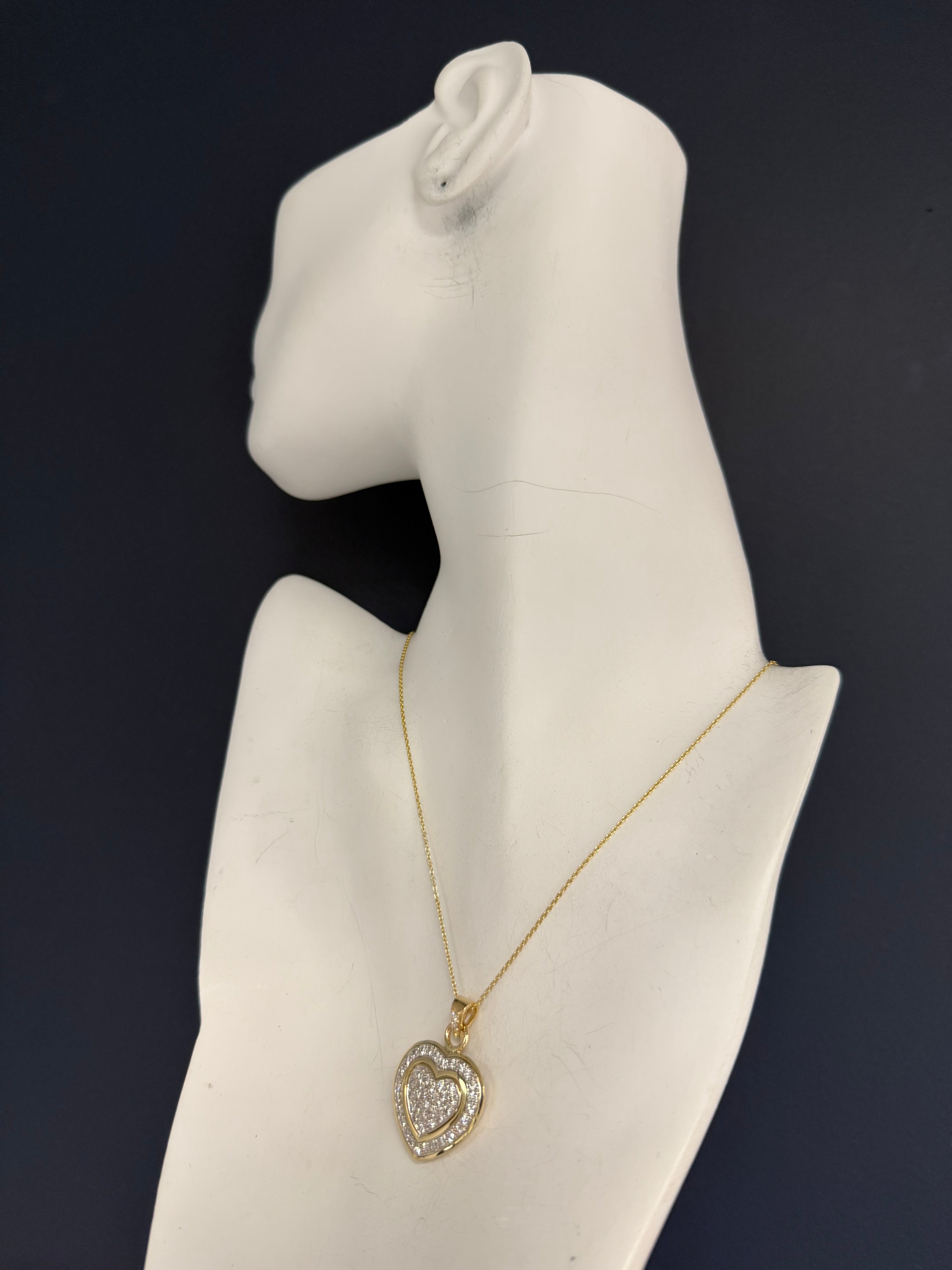 Retro Gold 1.5 Carat Natural Colorless Diamond Heart Shape Pendant