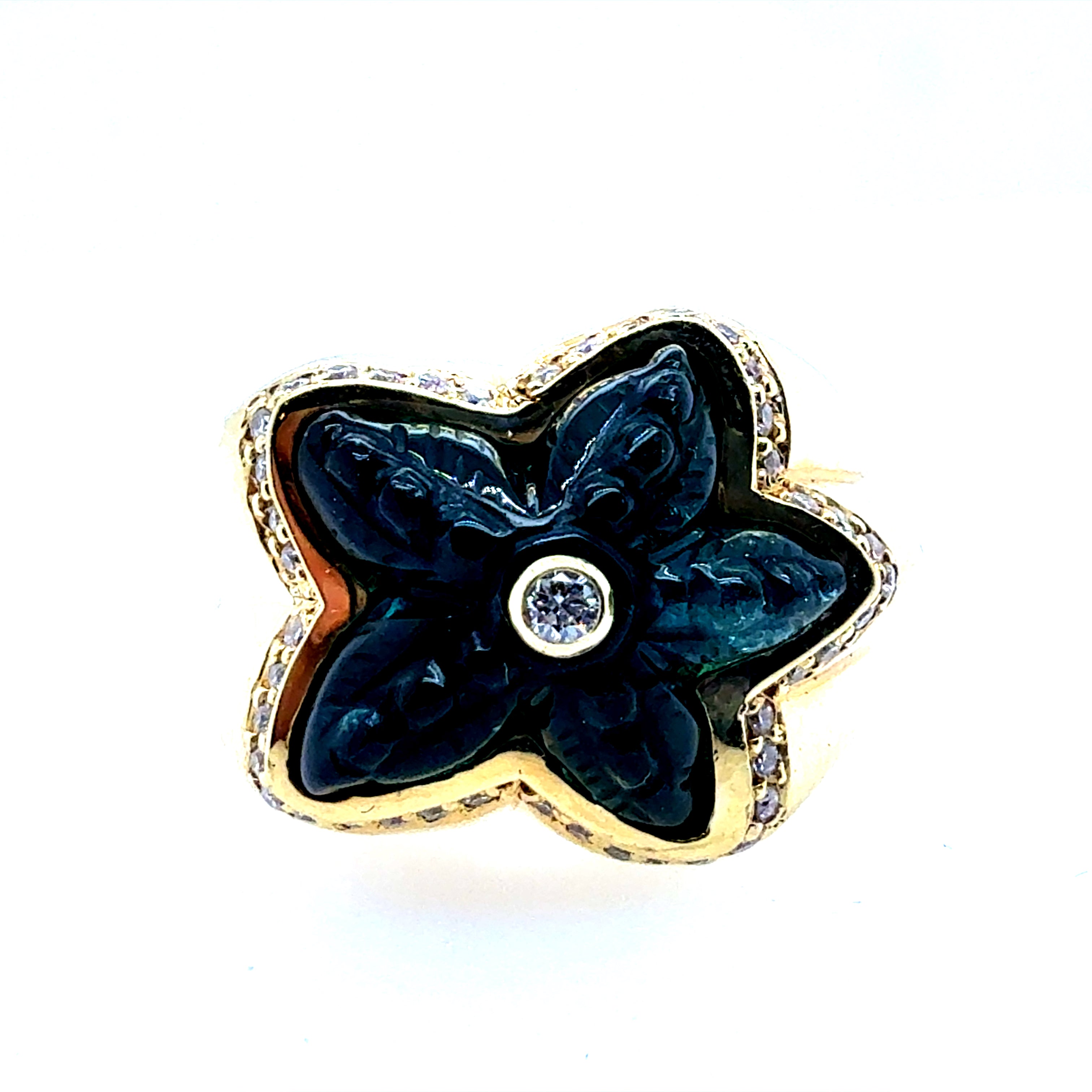 Retro Gold Natural Blue-Green Tourmaline & Diamond Starfish Ring Circa 1980