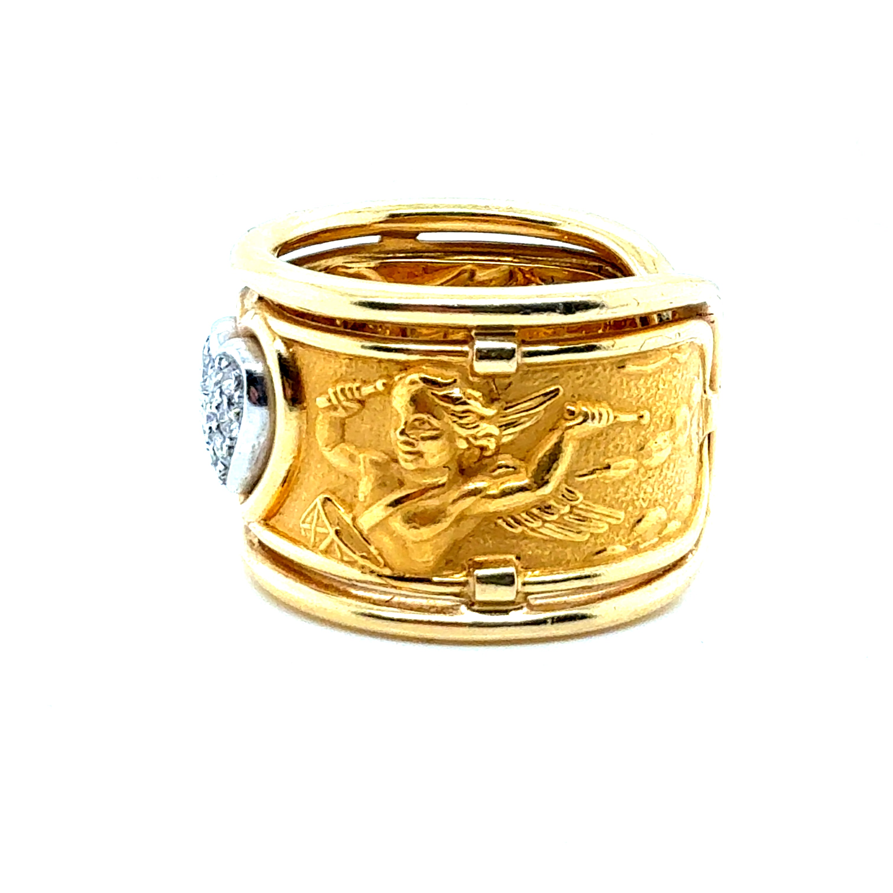 Retro Gold Signed Carrera y Carrera Natural Diamond Heart Repousse Ring