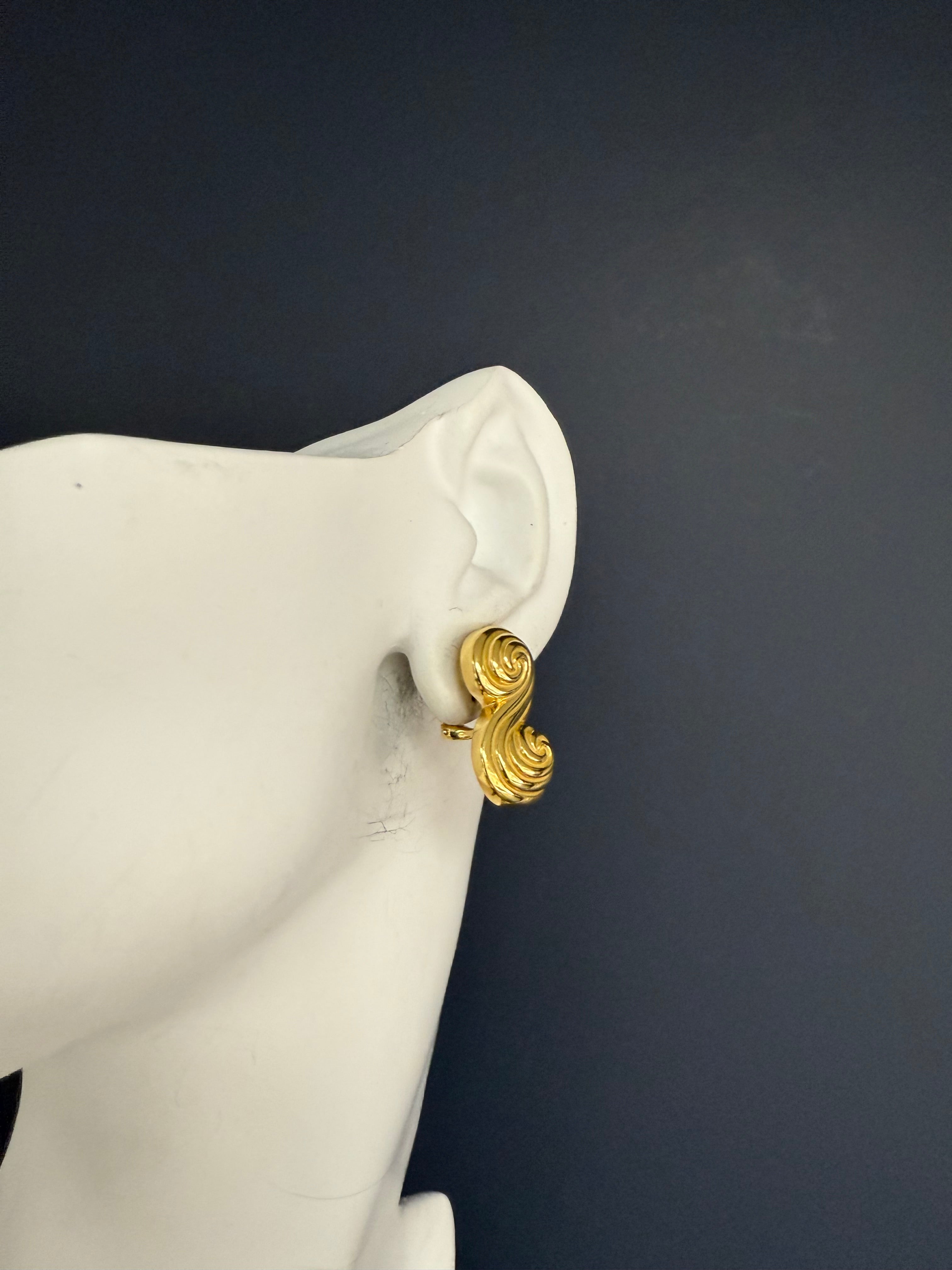 Retro Gold Original Tiffany and Company Spiro Statement Earrings, Circa 1990