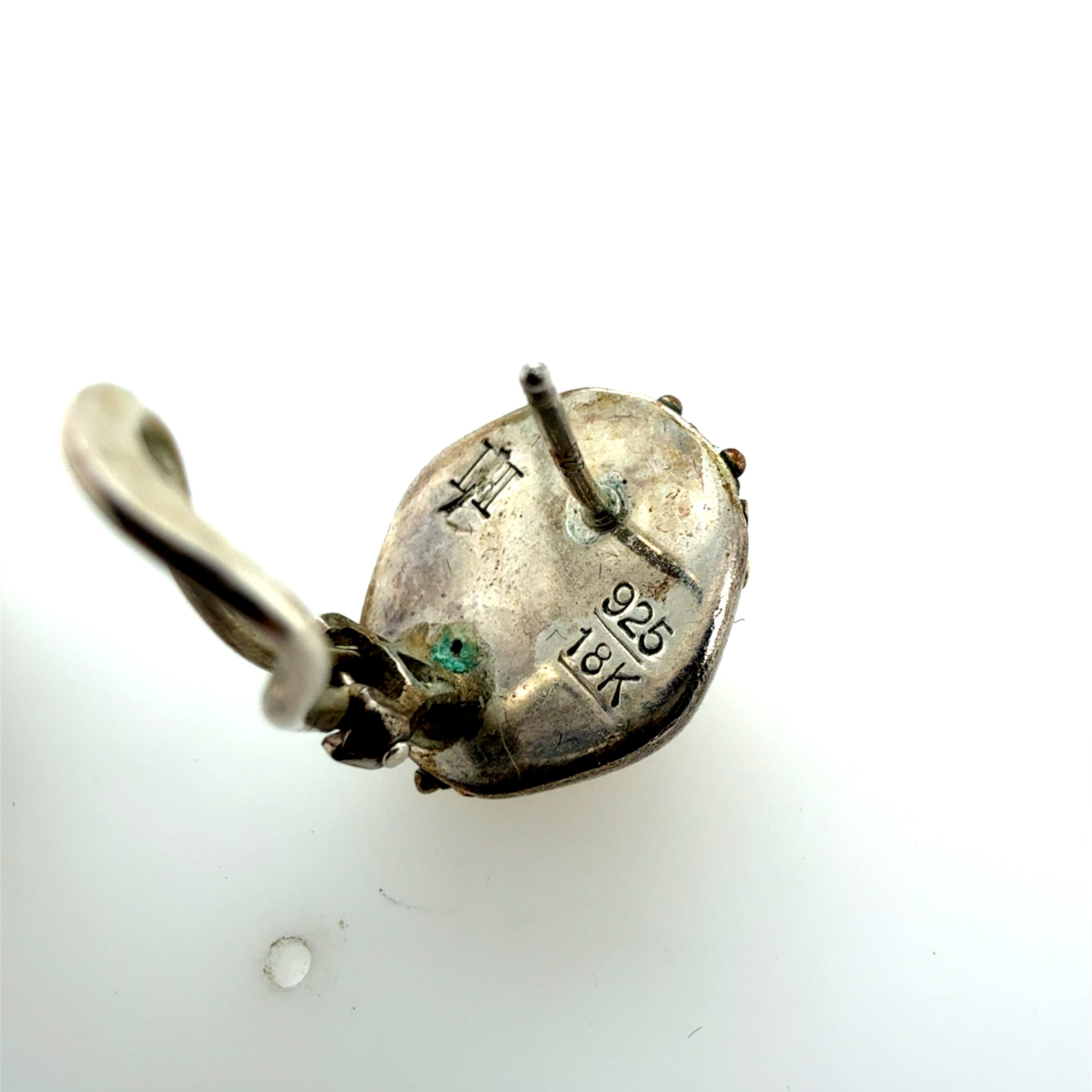 Retro 925 Silver & 18K Yellow Gold Inlay Earrings Circa 1980