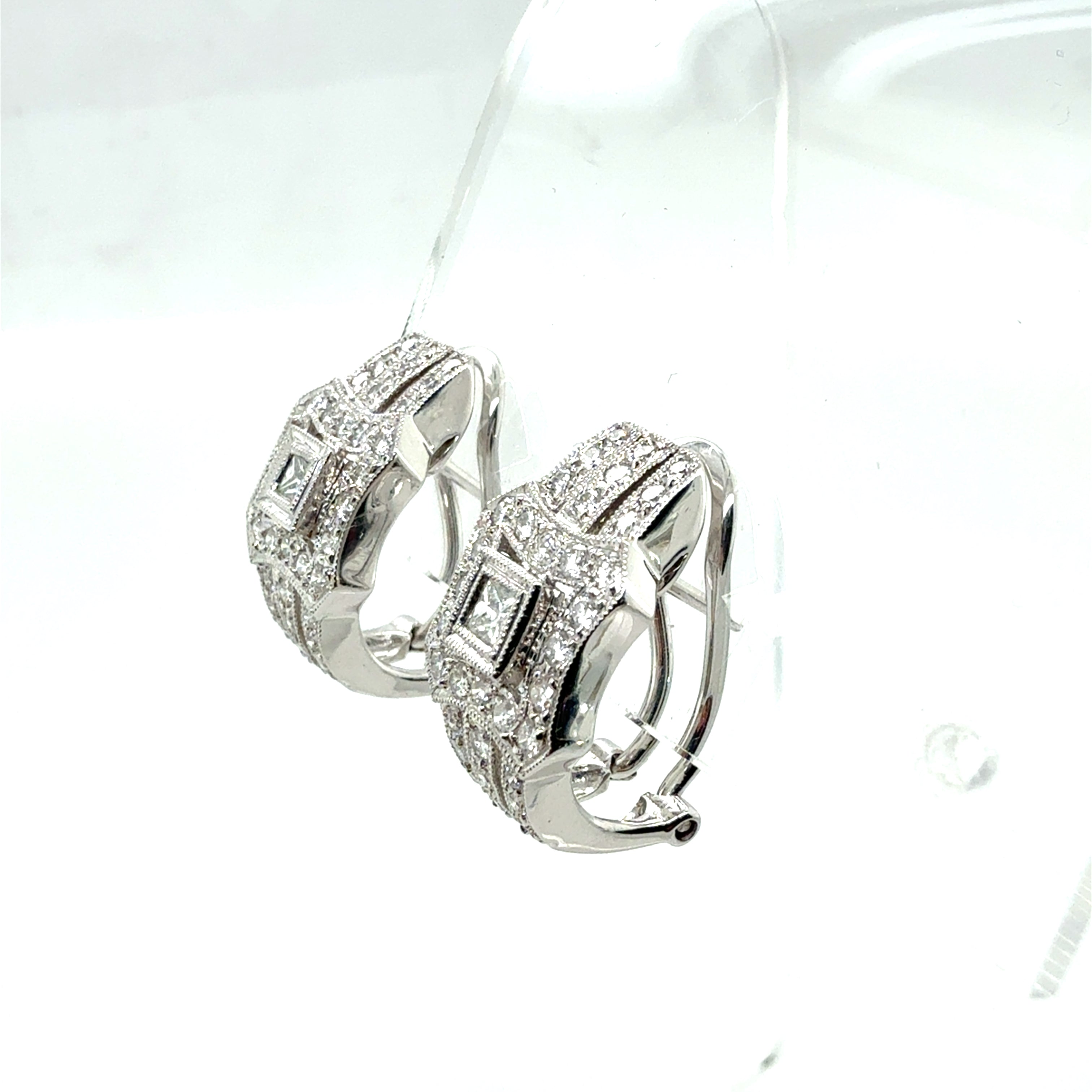 Modern 18K White Gold 1.25 Carat Natural Colorless Diamond Clip Earrings