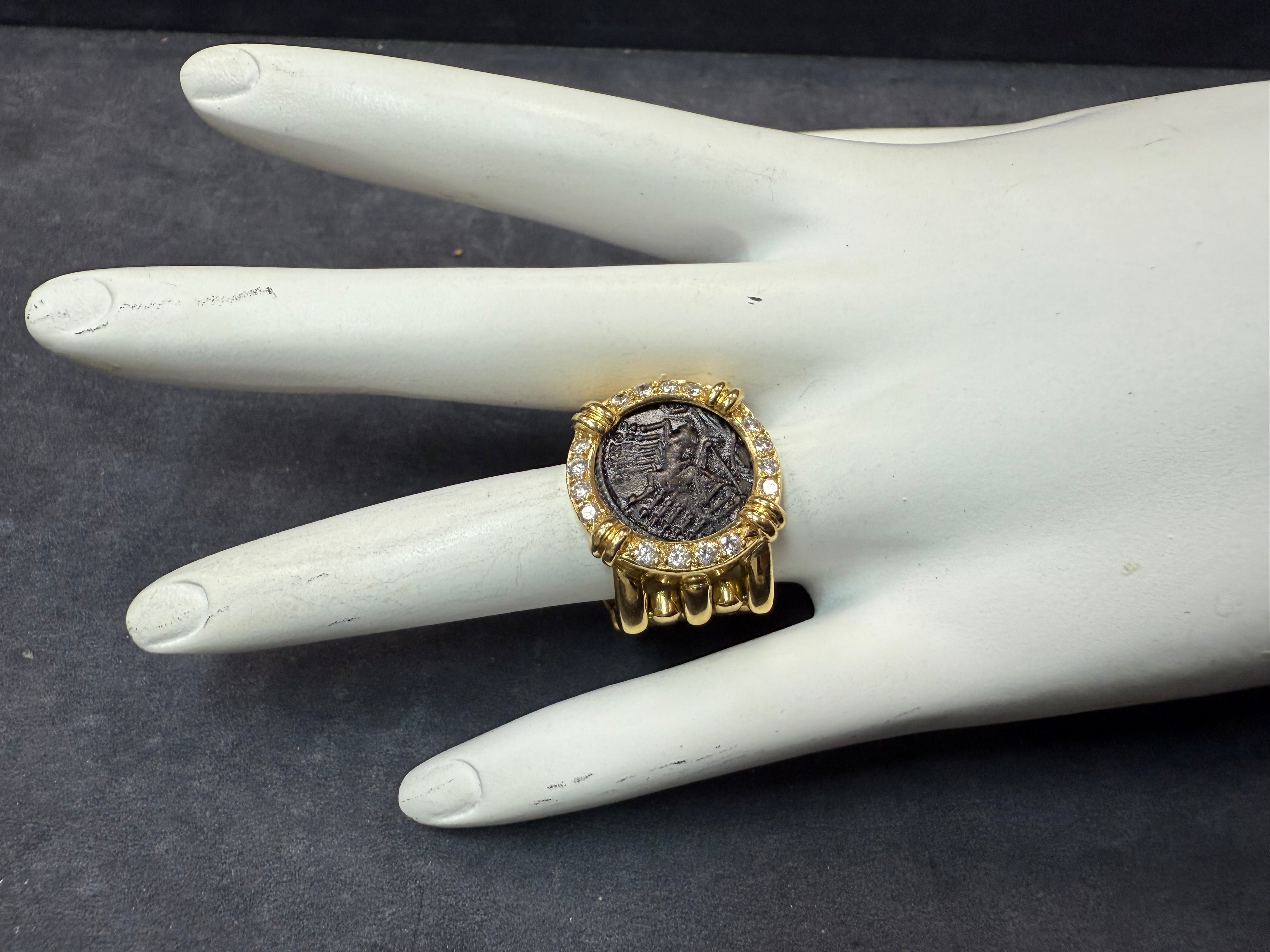Retro Gold 0.5 Carat Natural Diamond & Ancient Coin Flexible Statement Ring