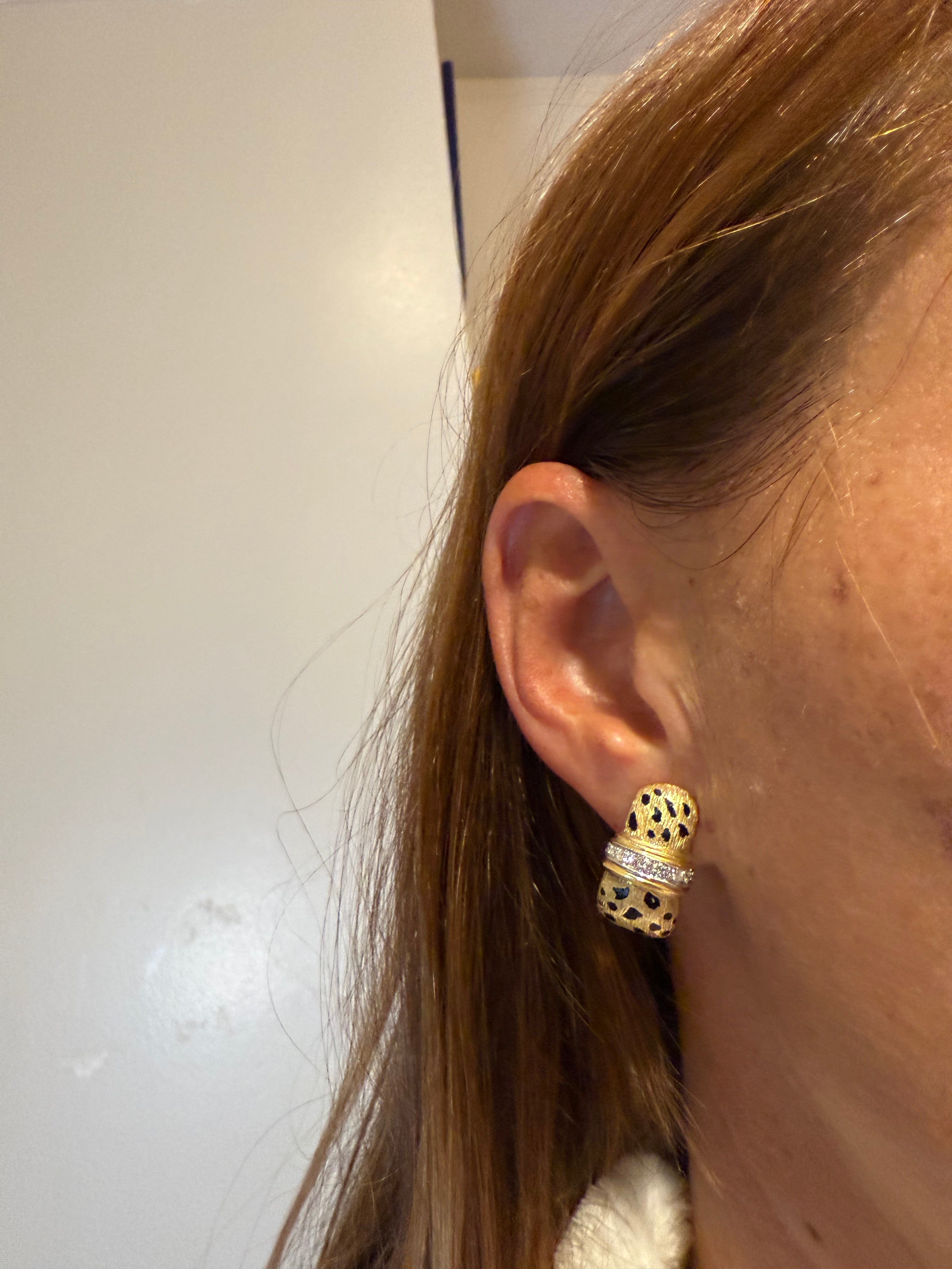 Retro Gold Cheetah Natural Diamond Statement Earrings by Scully & Scully