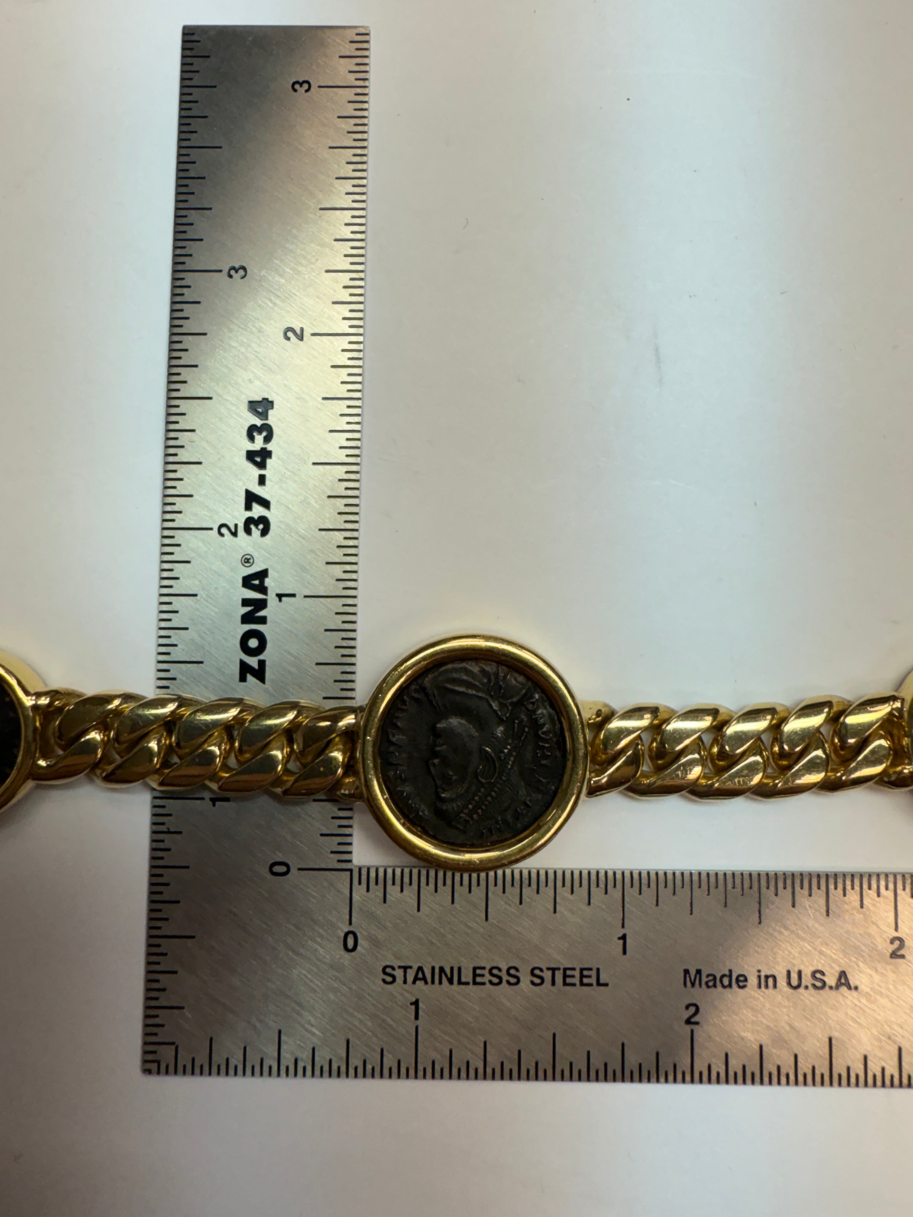 Retro Gold Roman Constantine Coin Bracelet Valentiniano Capri Italy
