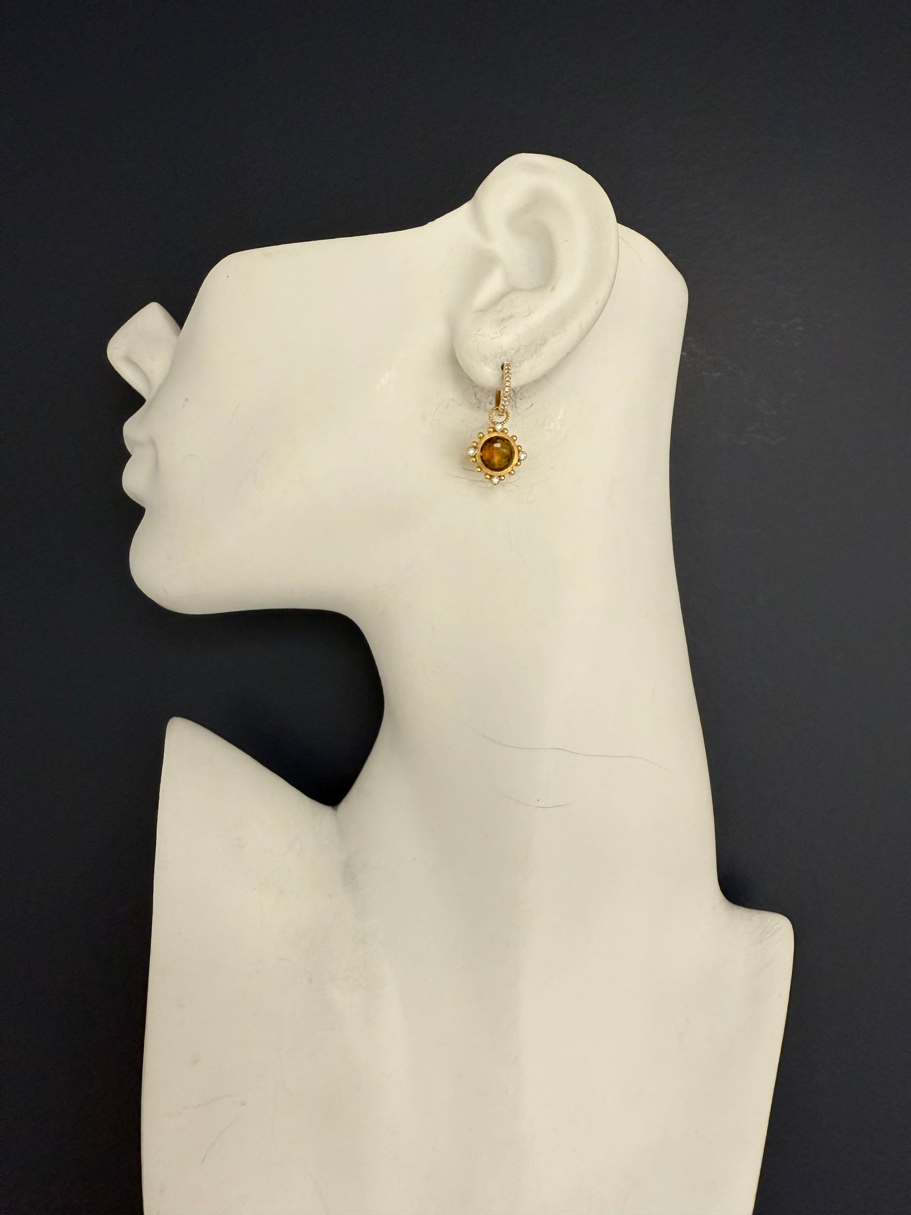 Retro Inès de la Fressange Natural Diamond & Rose-Cut Citrine Drop Earrings