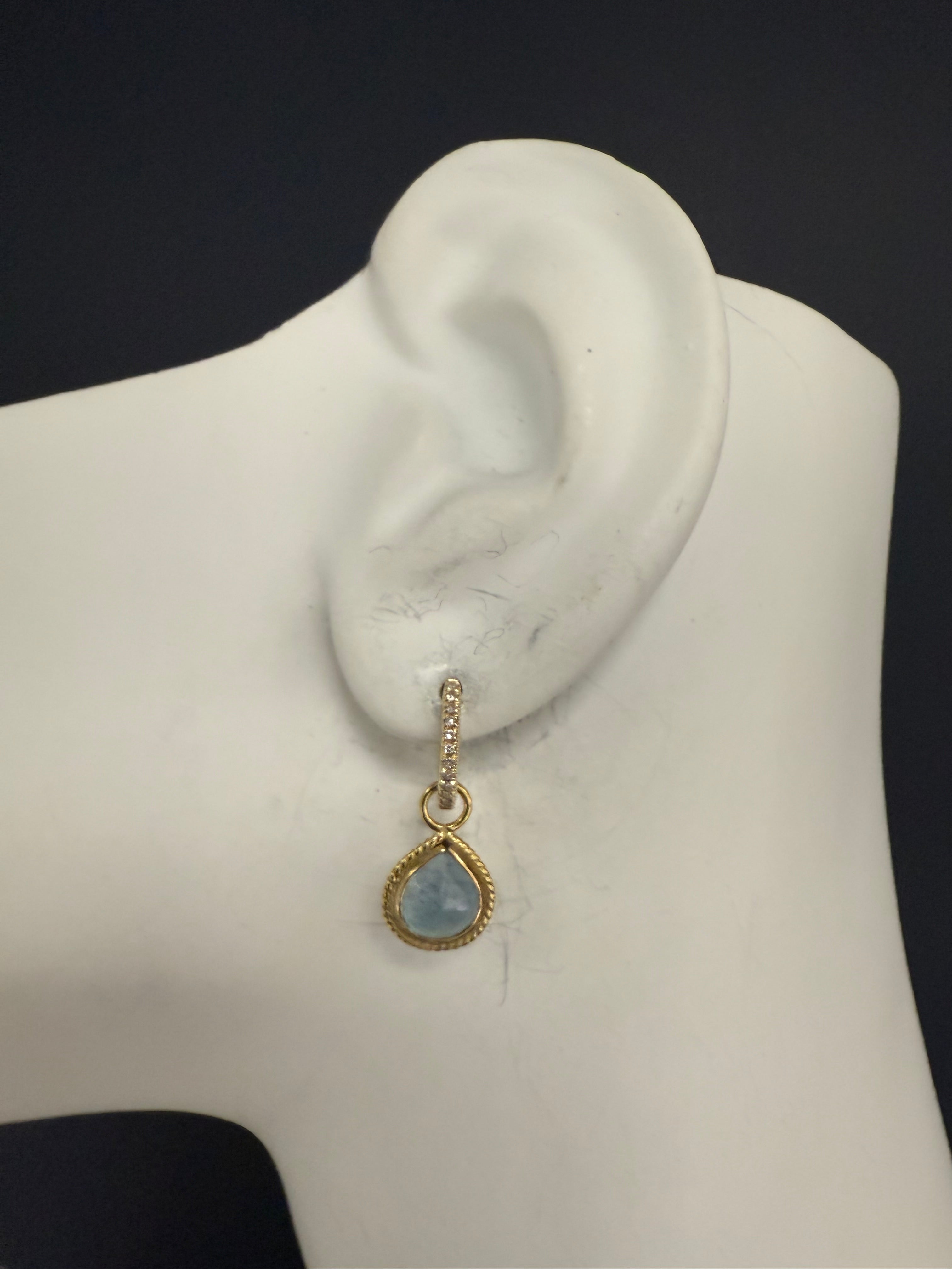 Retro Gold Natural Rose Cut London Blue Topaz & Diamond Drop Enhancer Earrings