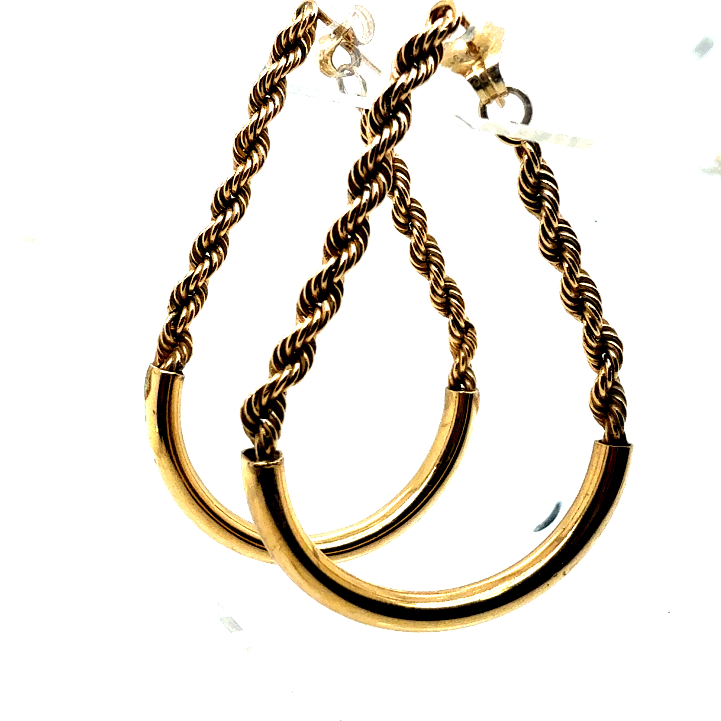 Retro Yellow Gold Rope Chain And Half Moon Hoop Earrings Circa 1980