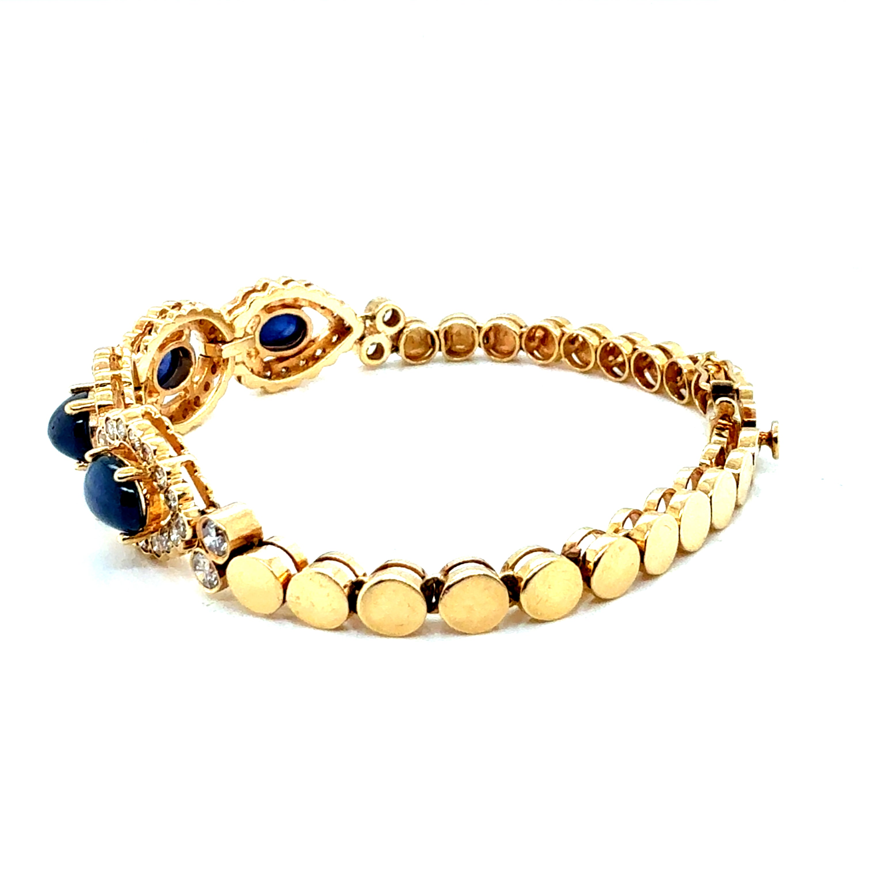 Retro Gold 6 Carat Natural Diamond & Blue Sapphire CAB Bracelet Circa 1980