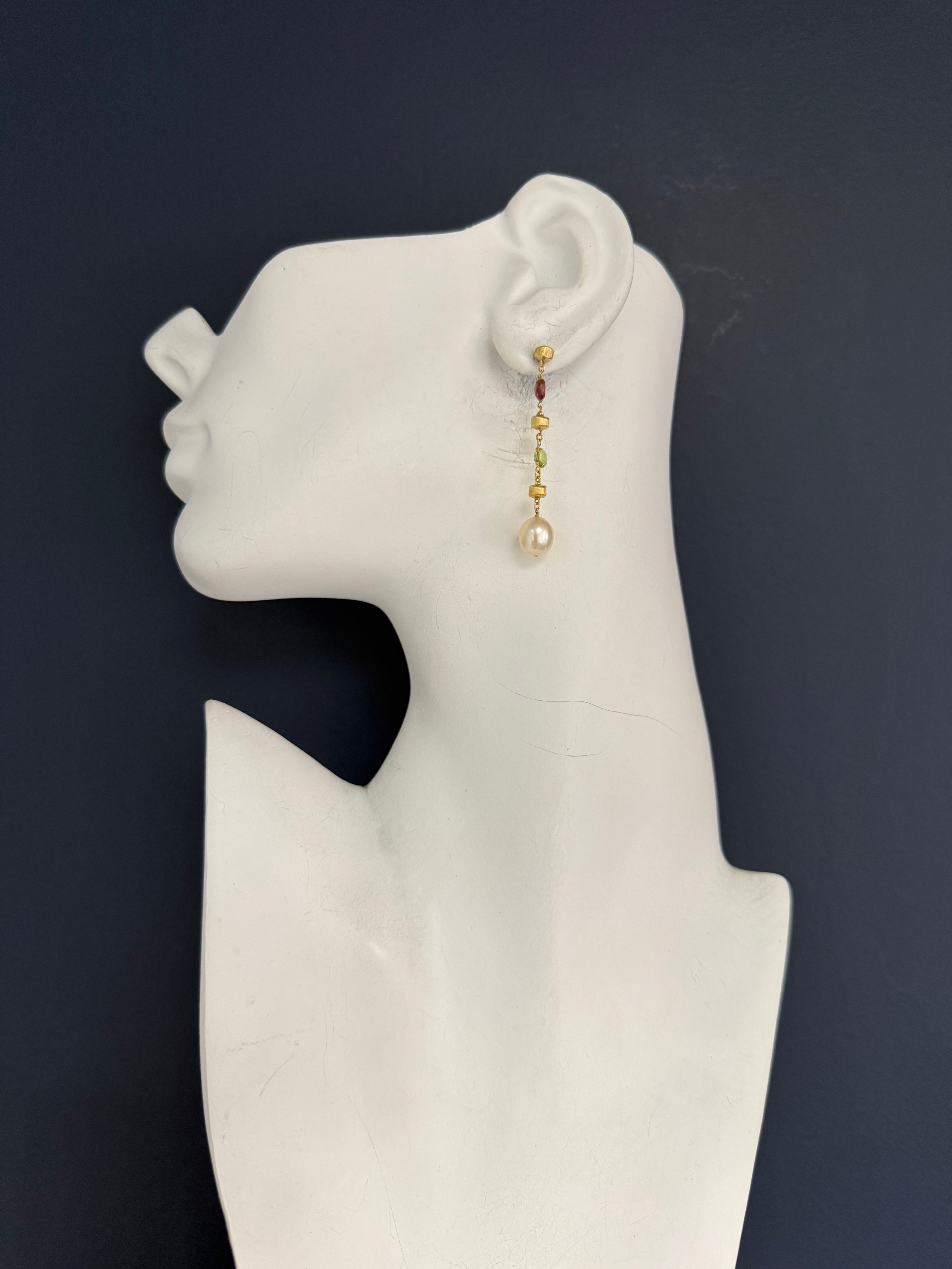 Modern Gold Multicolor Pearl Drop Earrings by Marco Bicego, Made in Italy