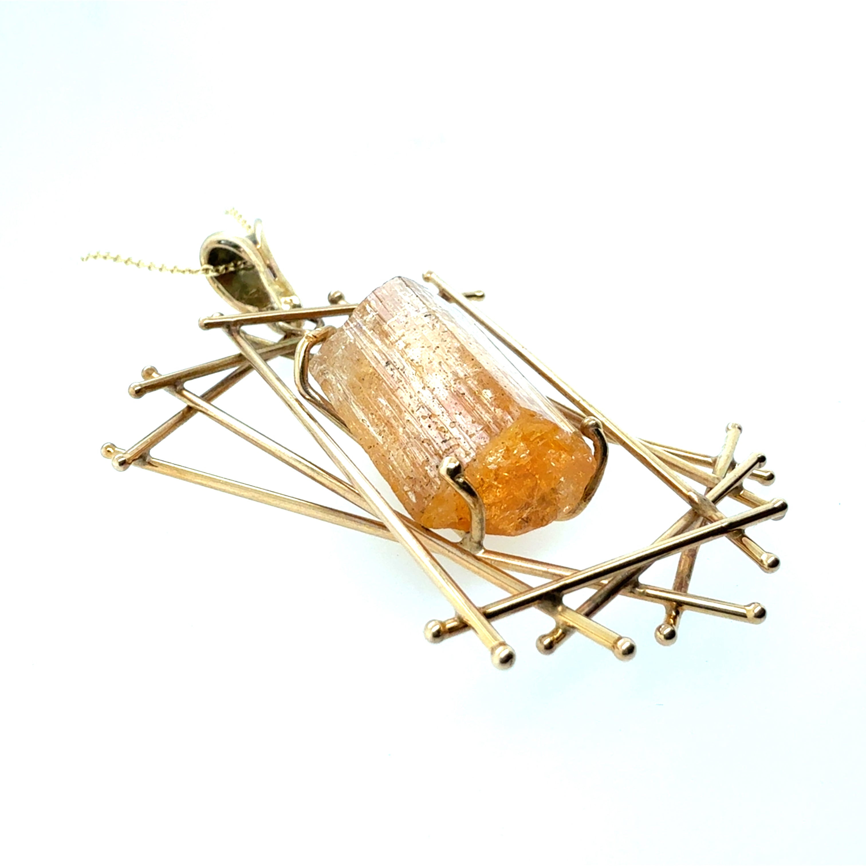 Retro Yellow Gold Natural Imperial Topaz Statement Pendant Circa 1975