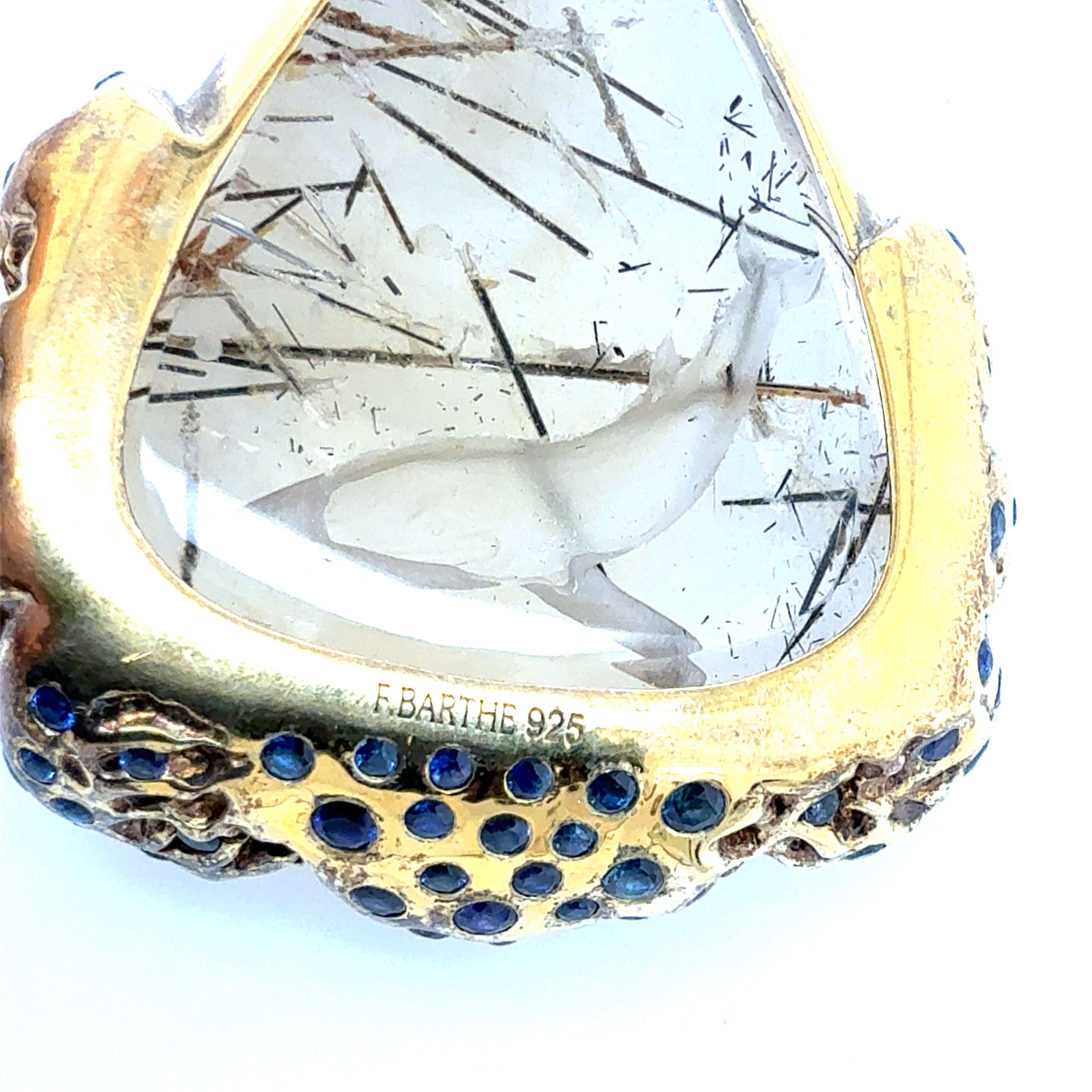 Retro 925 Silver Blue Sapphire, Quartz, Kyanite Statement Pendant by F. Barthe