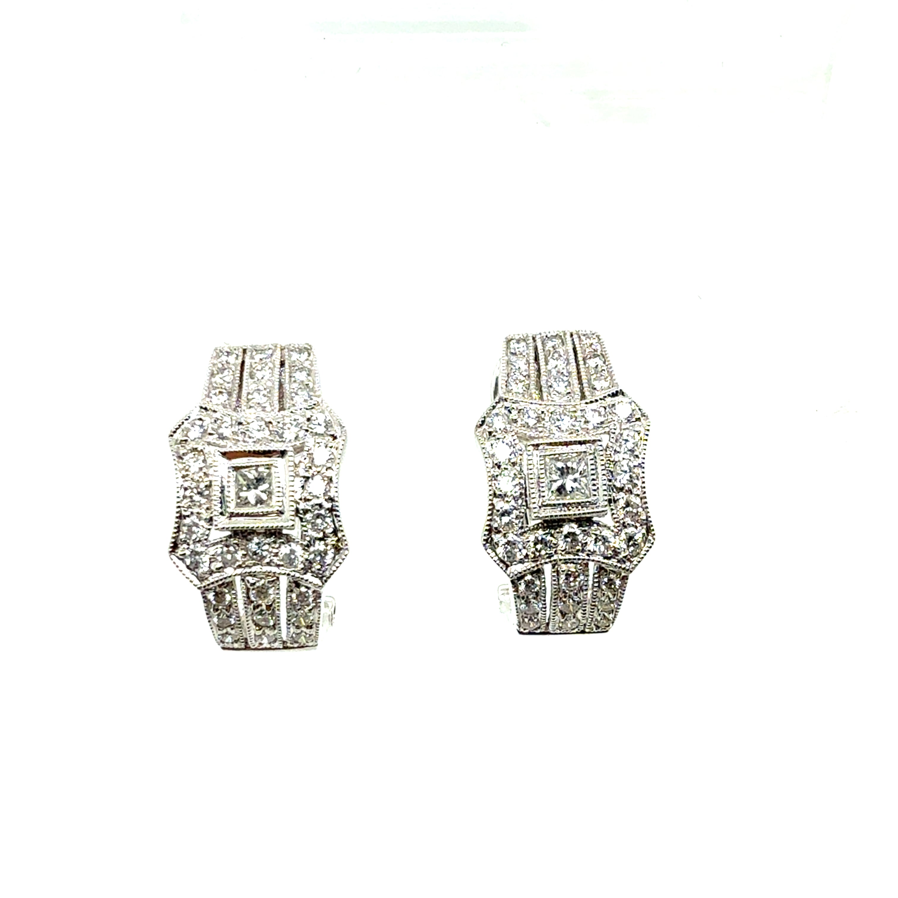 Modern 18K White Gold 1.25 Carat Natural Colorless Diamond Clip Earrings