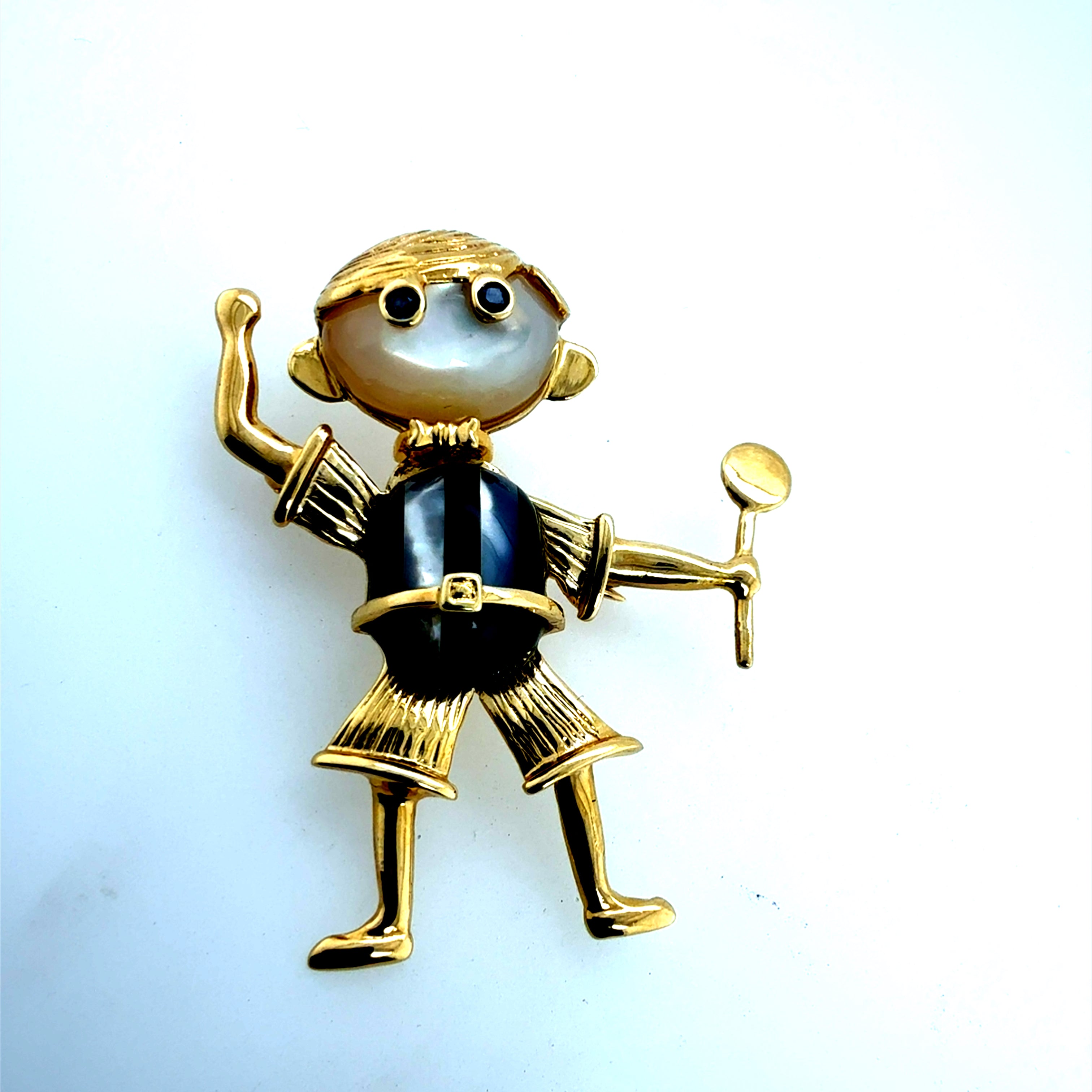 Retro Yellow Gold Tennis Boy Pendant and Brooch Circa 1990