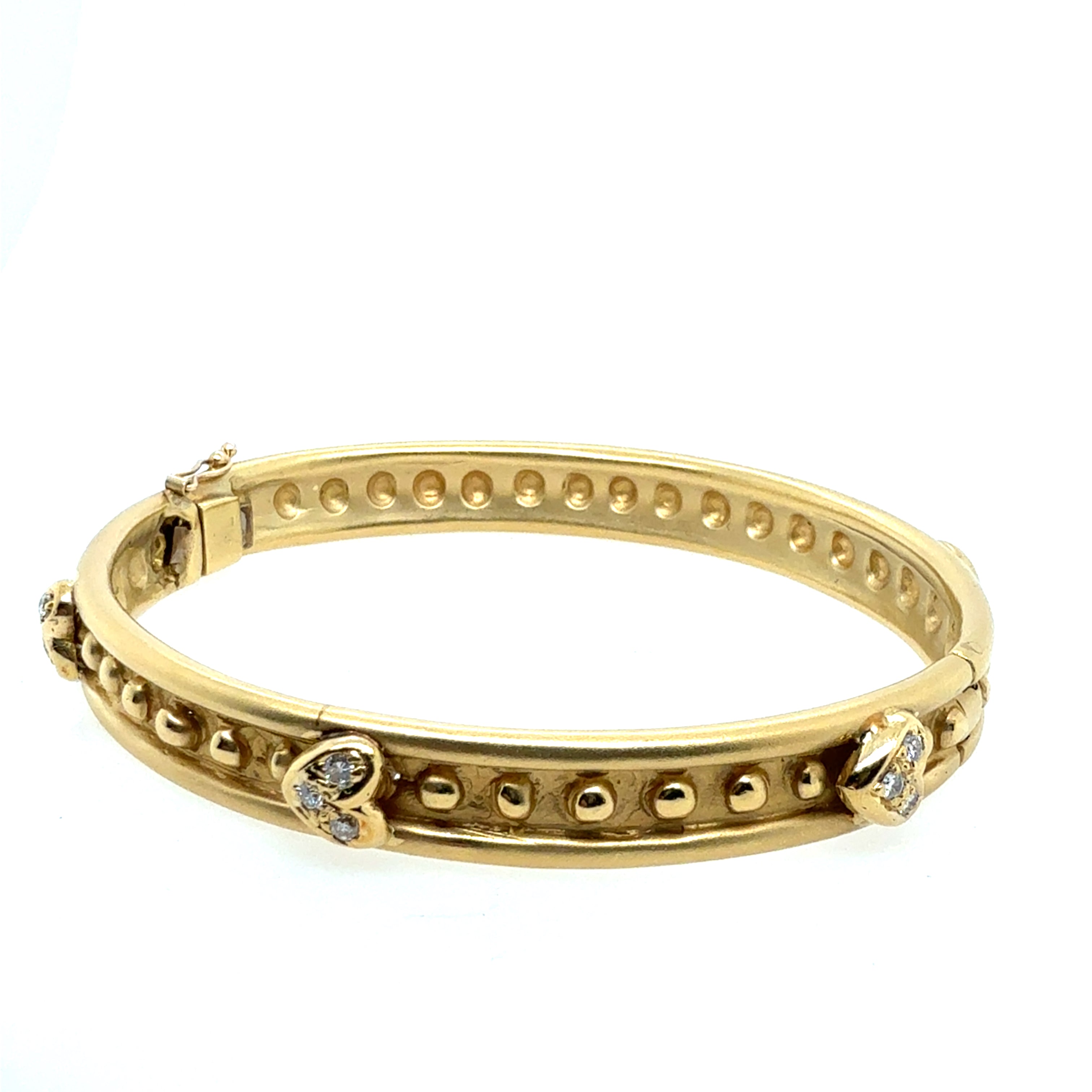 Retro Yellow Gold 0.40 CT Natural Diamond Heart Bangle Bracelet