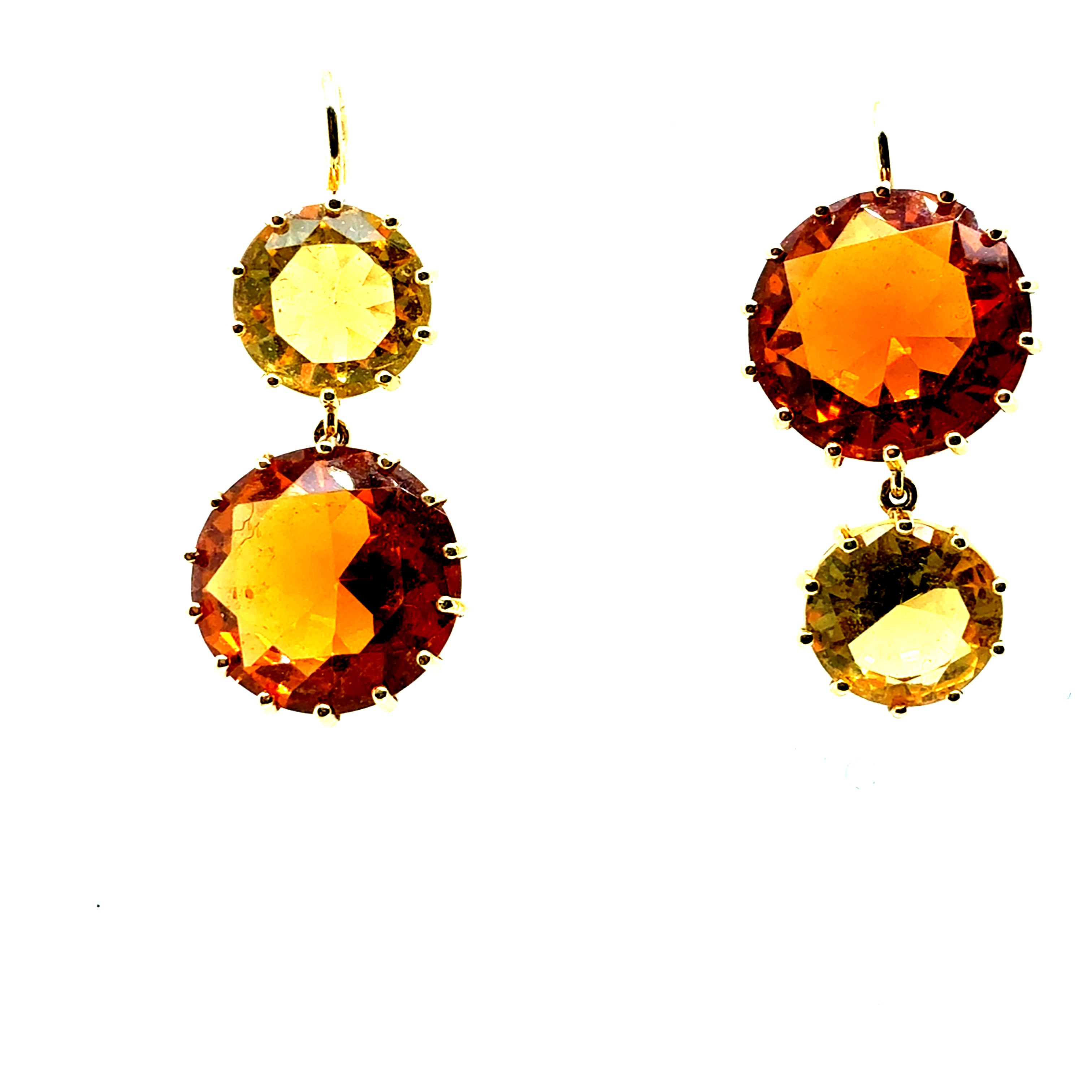 Retro Gold Citrine Drop Statement Earrings with Round Brilliant Two-Tone Gems