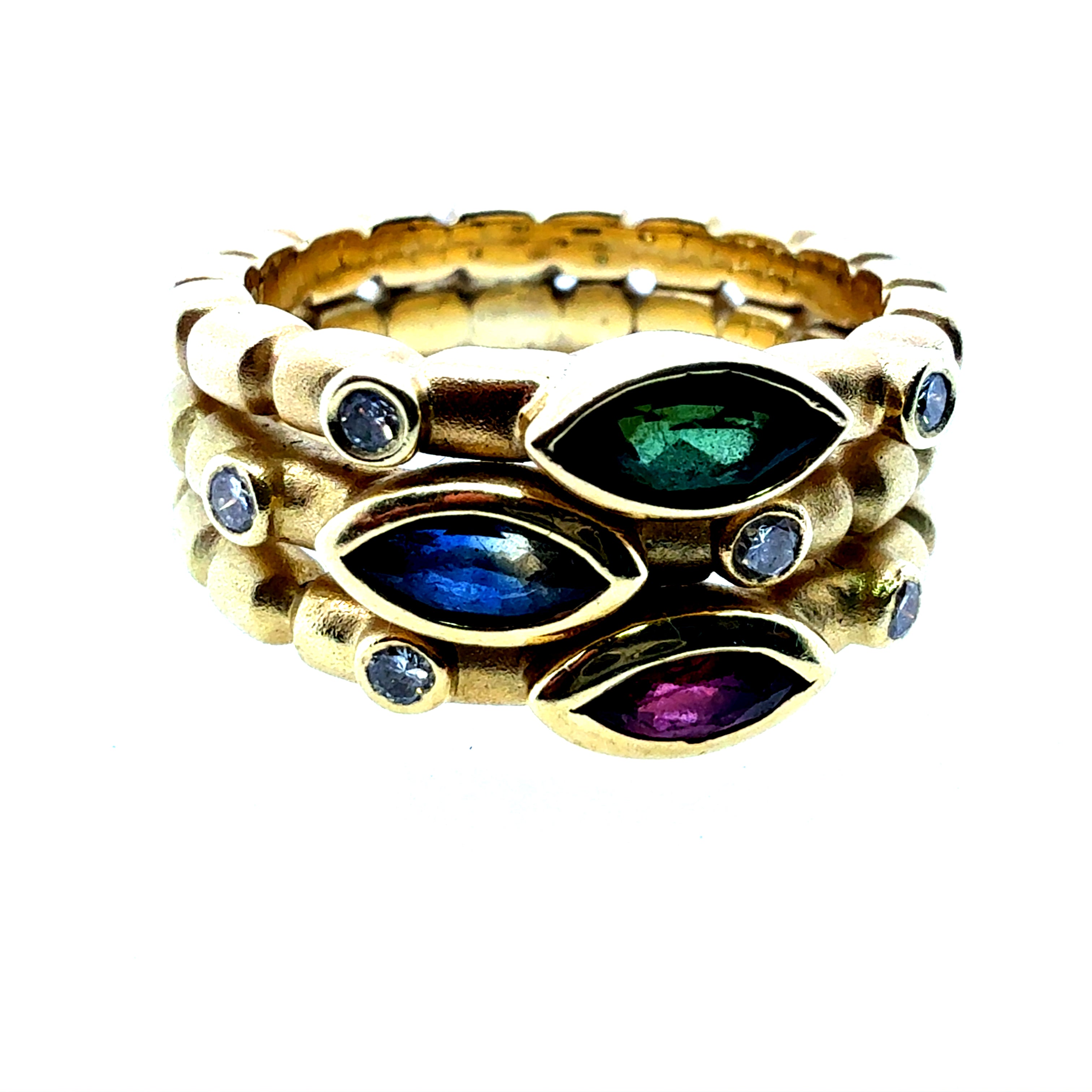 Modern Gold Natural Multicolor Marquise & Colorless Diamond Statement Ring