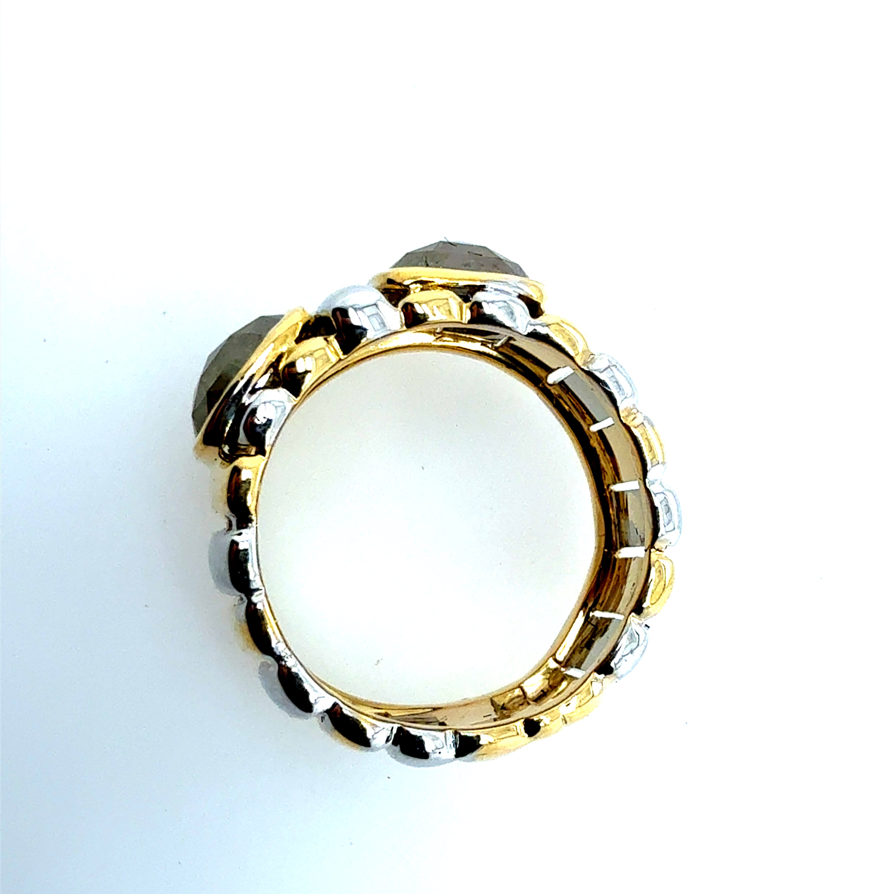 Retro Two-Tone Gold 1.5 CT Natural Rose Cut Diamond Statement Ring Circa 1980