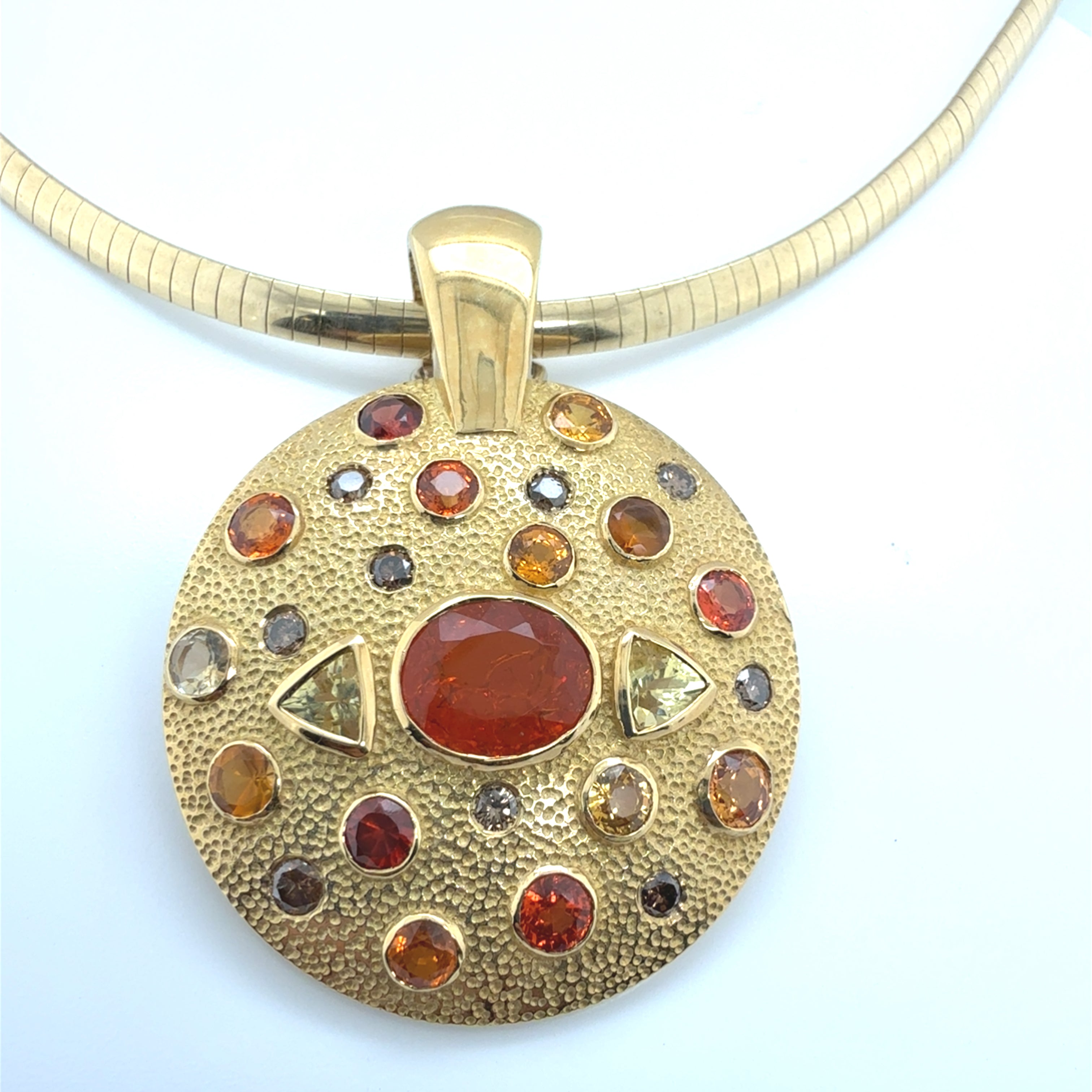 Retro Gold Natural Mexican Opal & Multicolor Gemstone Medallion Pendant