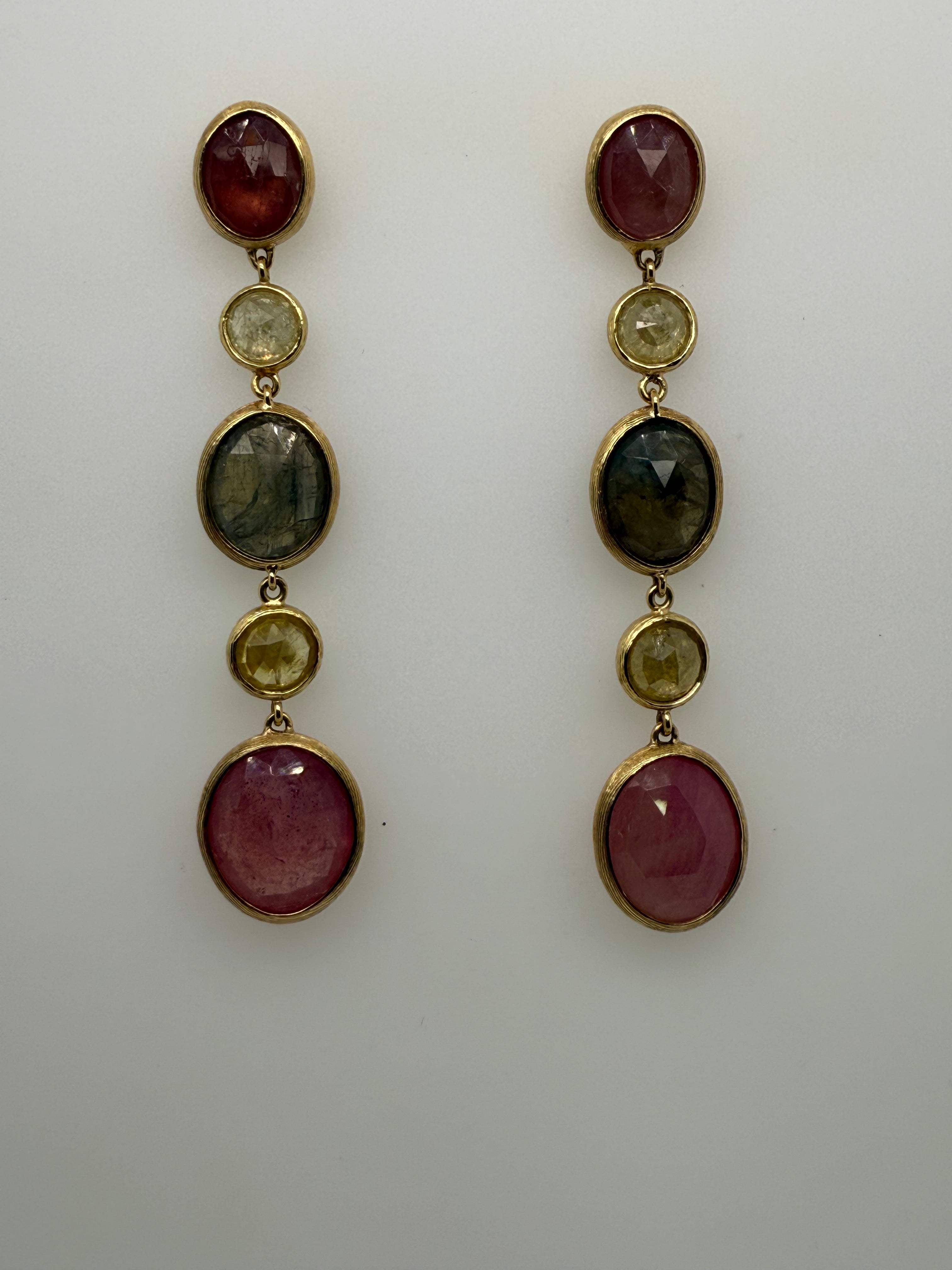 Modern Gold Italian Diamond and Multicolor Rose Drop Earrings Marco BICEGO