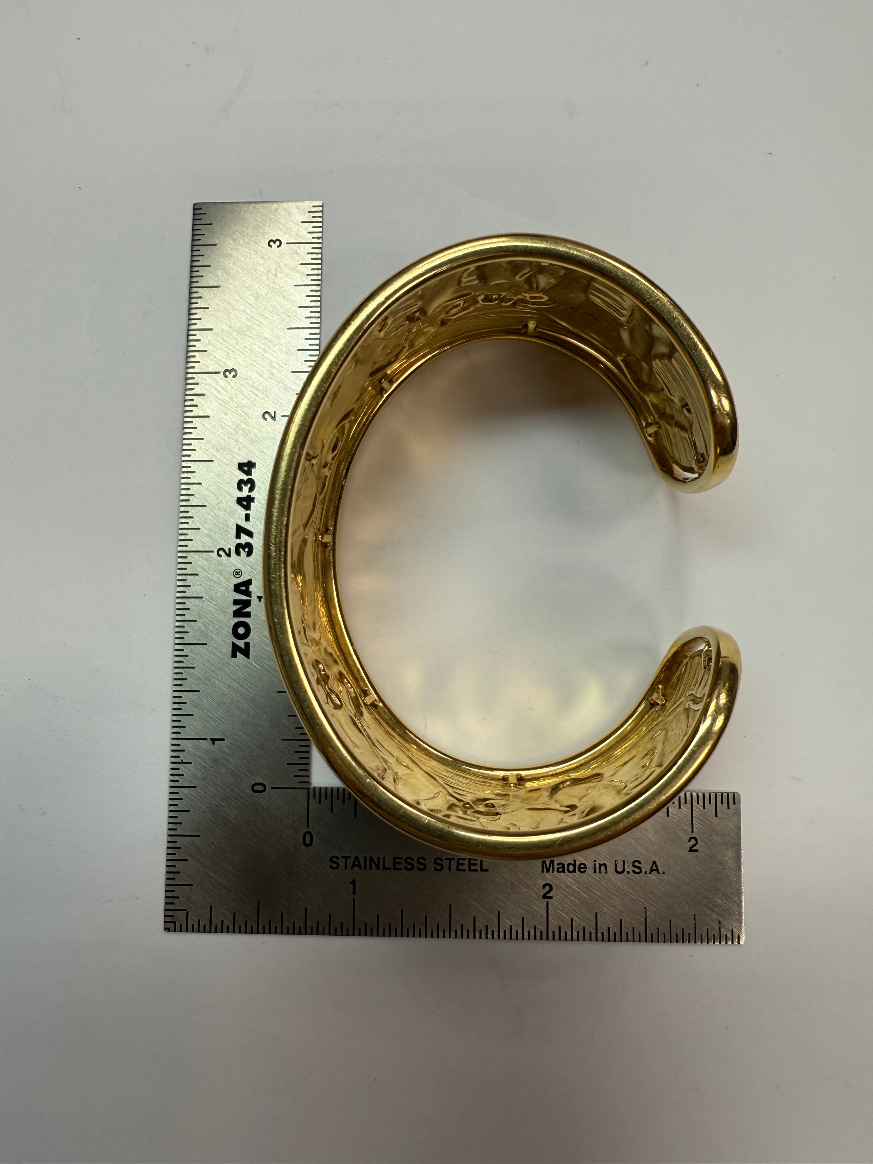 Retro Gold Signed Carrera y Carrera Elephant Repousse Cuff Bangle