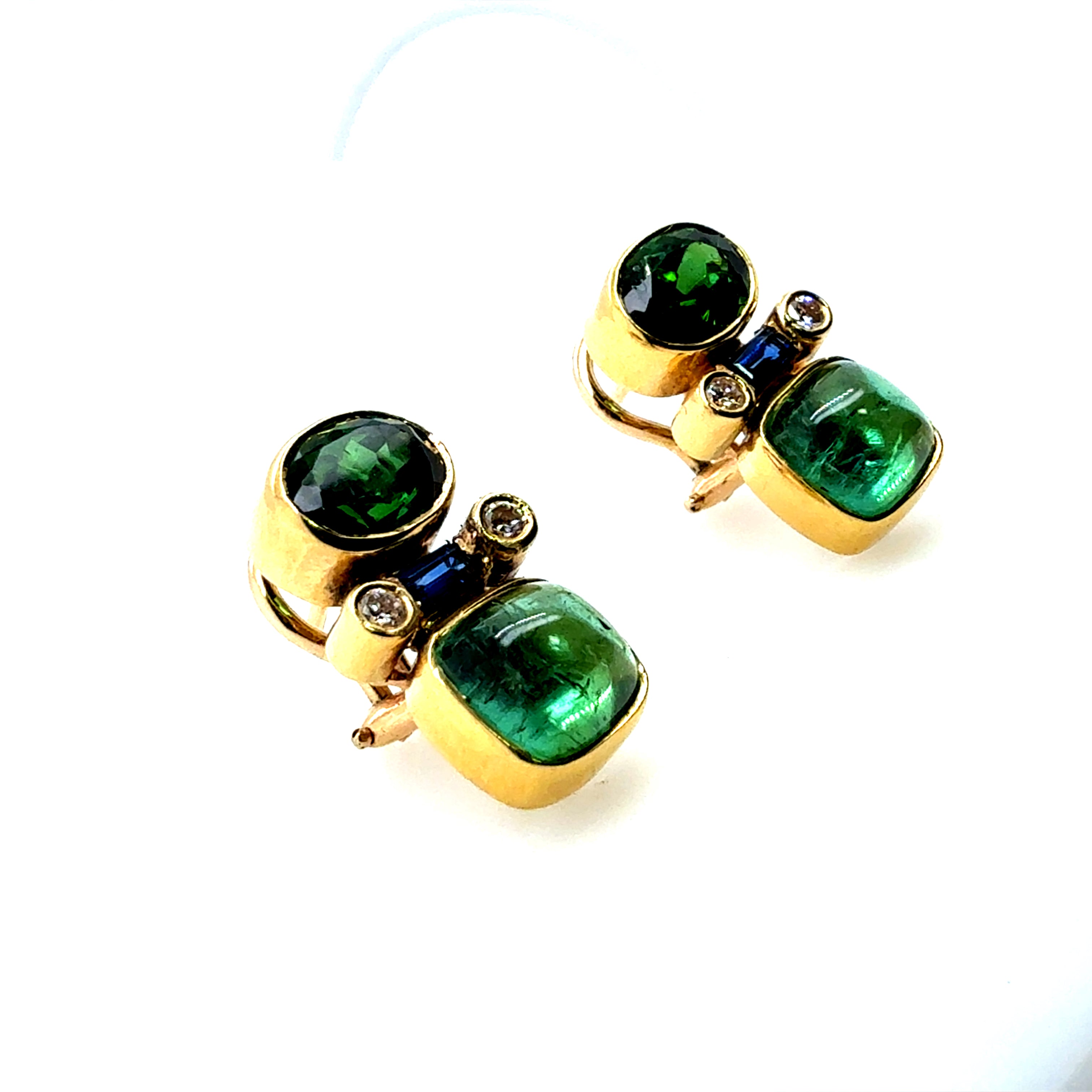 Retro Gold Natural Diamond and Tourmaline Statement Earrings, Circa 1970