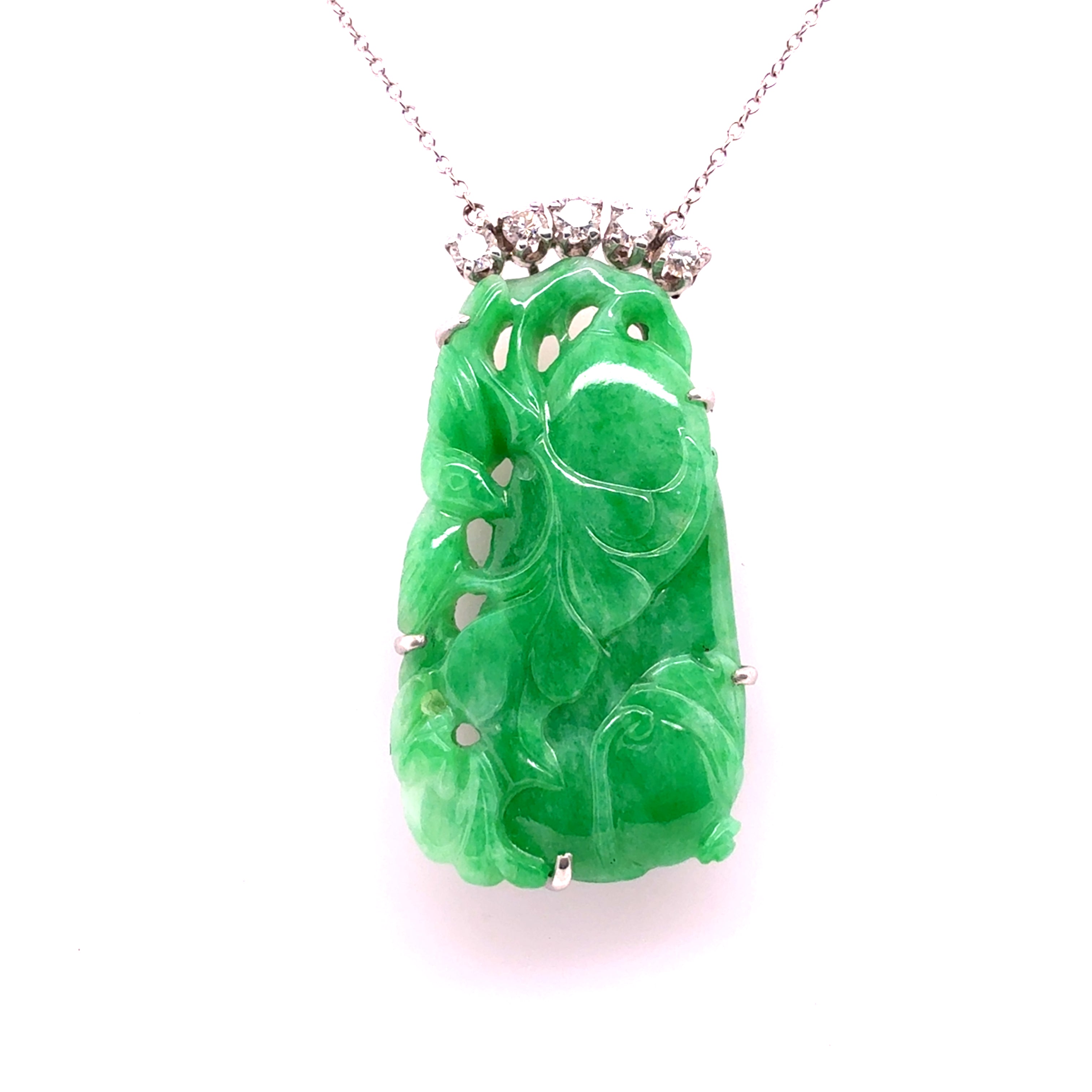 Retro Gold GIA Certified Natural Diamond & A Grade JADE Pendant Circa 1970