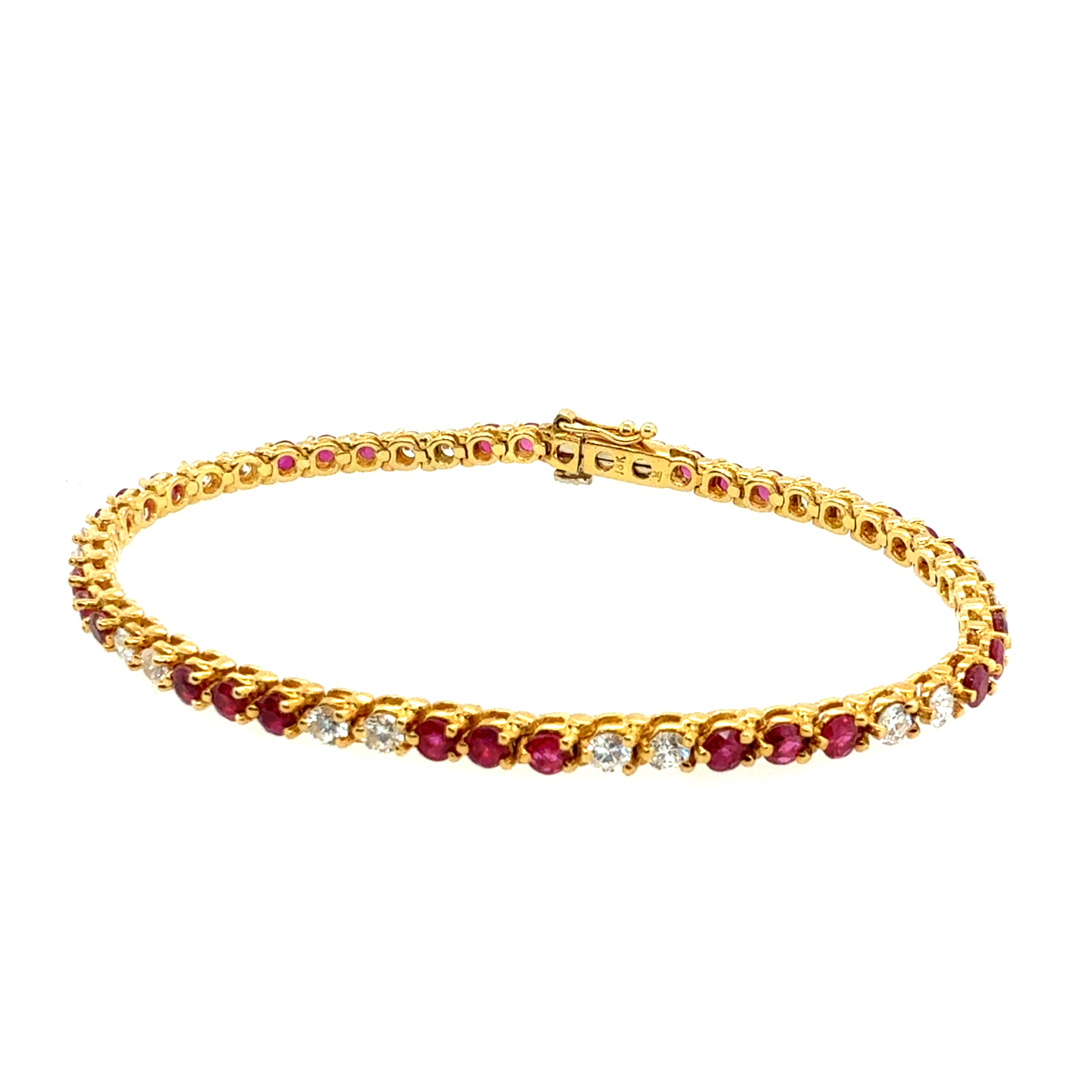 Retro 4.5 Carat Natural Colorless Diamond & Ruby Tennis Bracelet Circa 1985