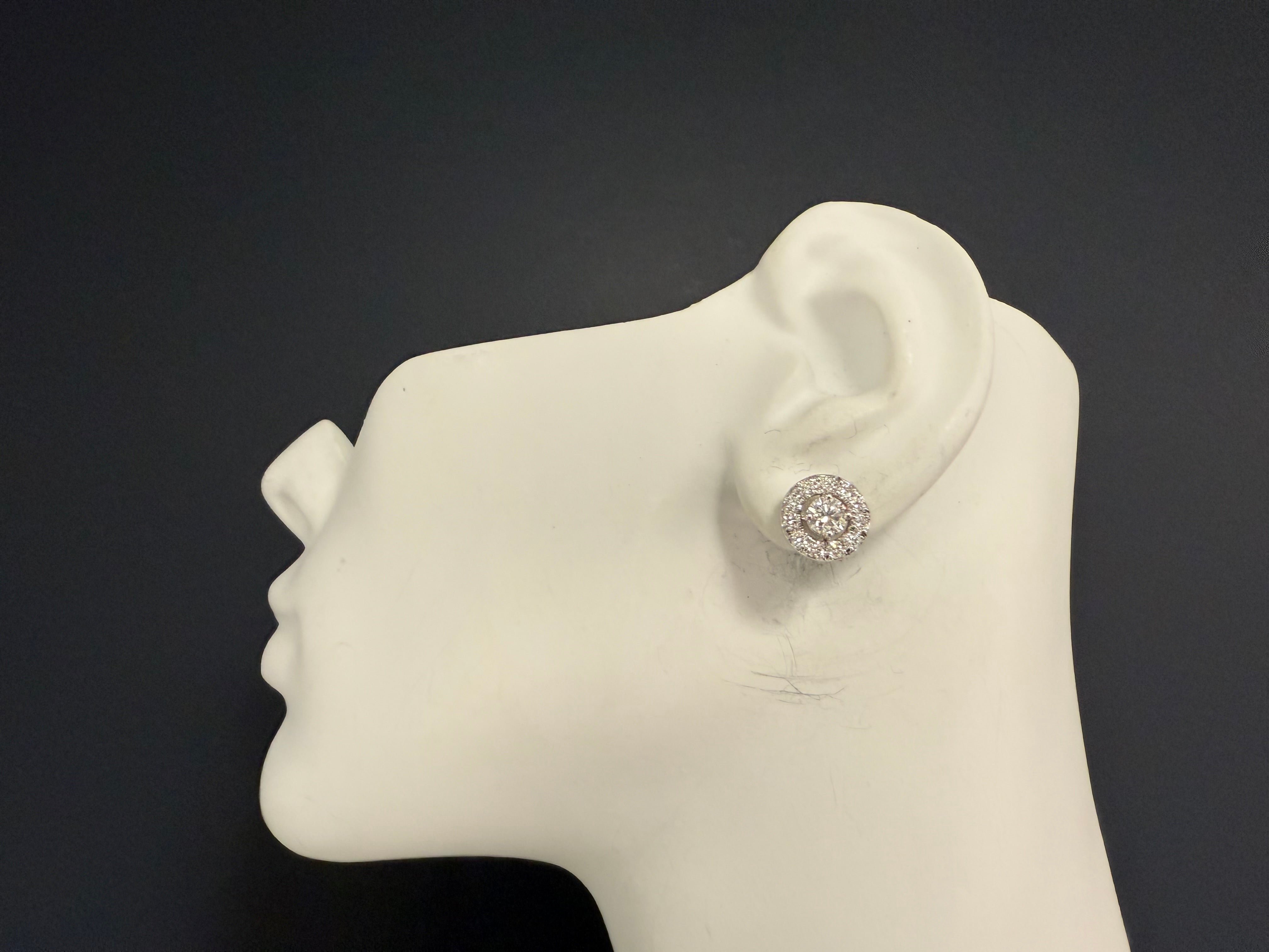 Modern White Gold 2 Carat Natural Colorless Diamond Halo Earrings